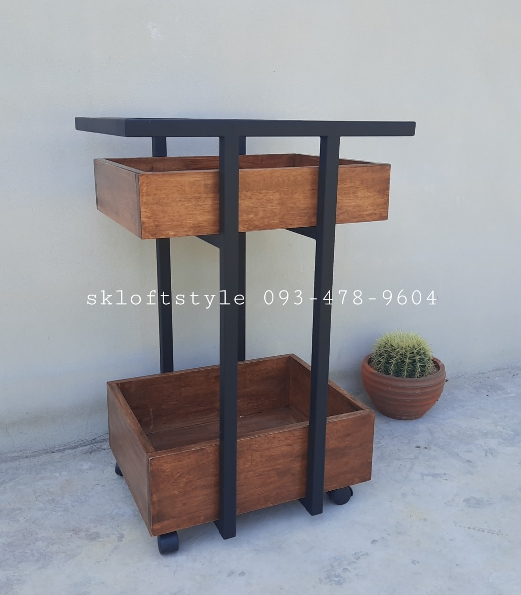 ชั้นวางเครื่อมดื่มมีล้อ สีประดู่