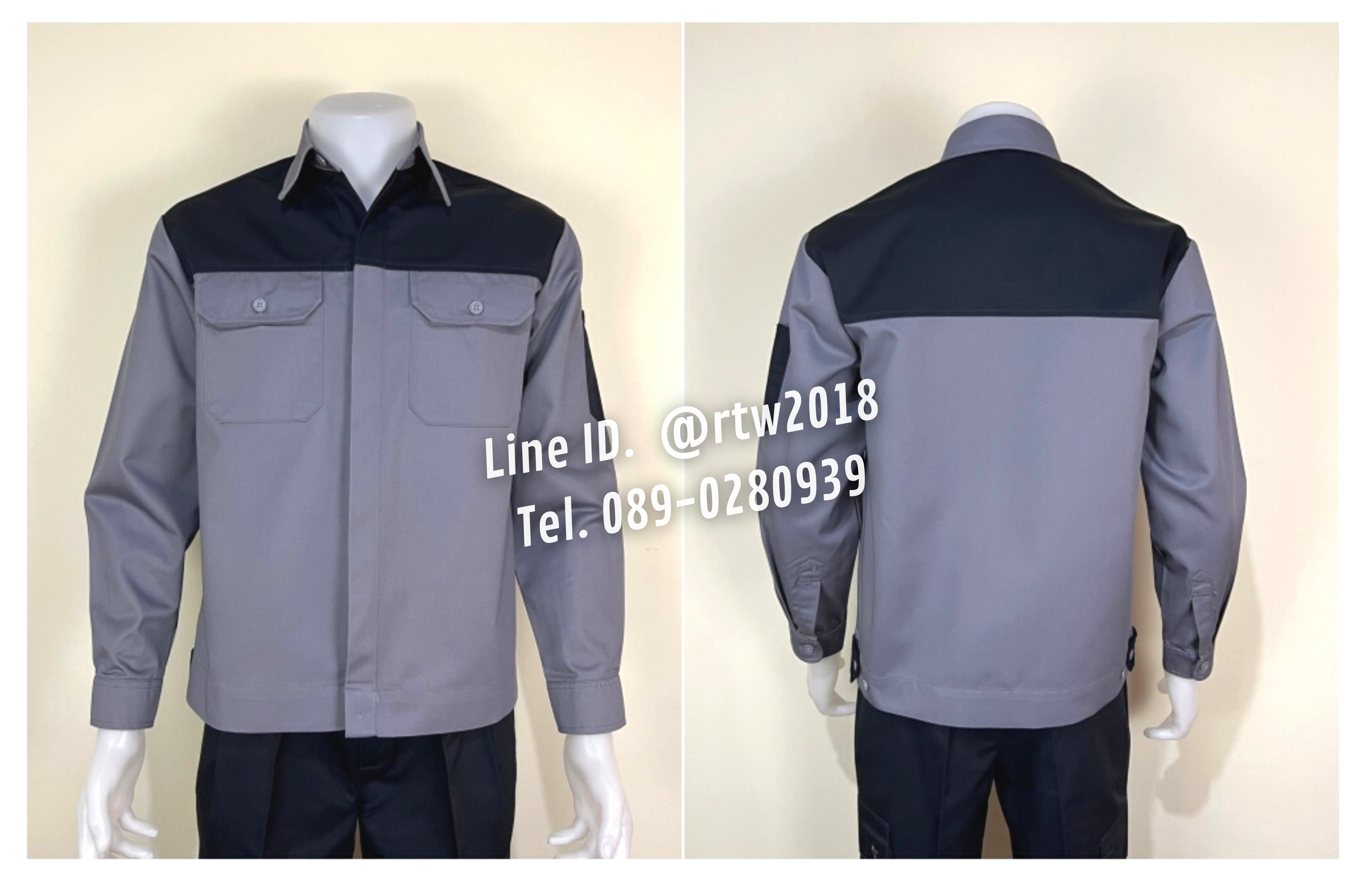 รหัส AB2.3 : เสื้อช่างแขนยาวผ้าคอมทวิวสีเทาอกกรมท่า (ซ่อนสาบ)