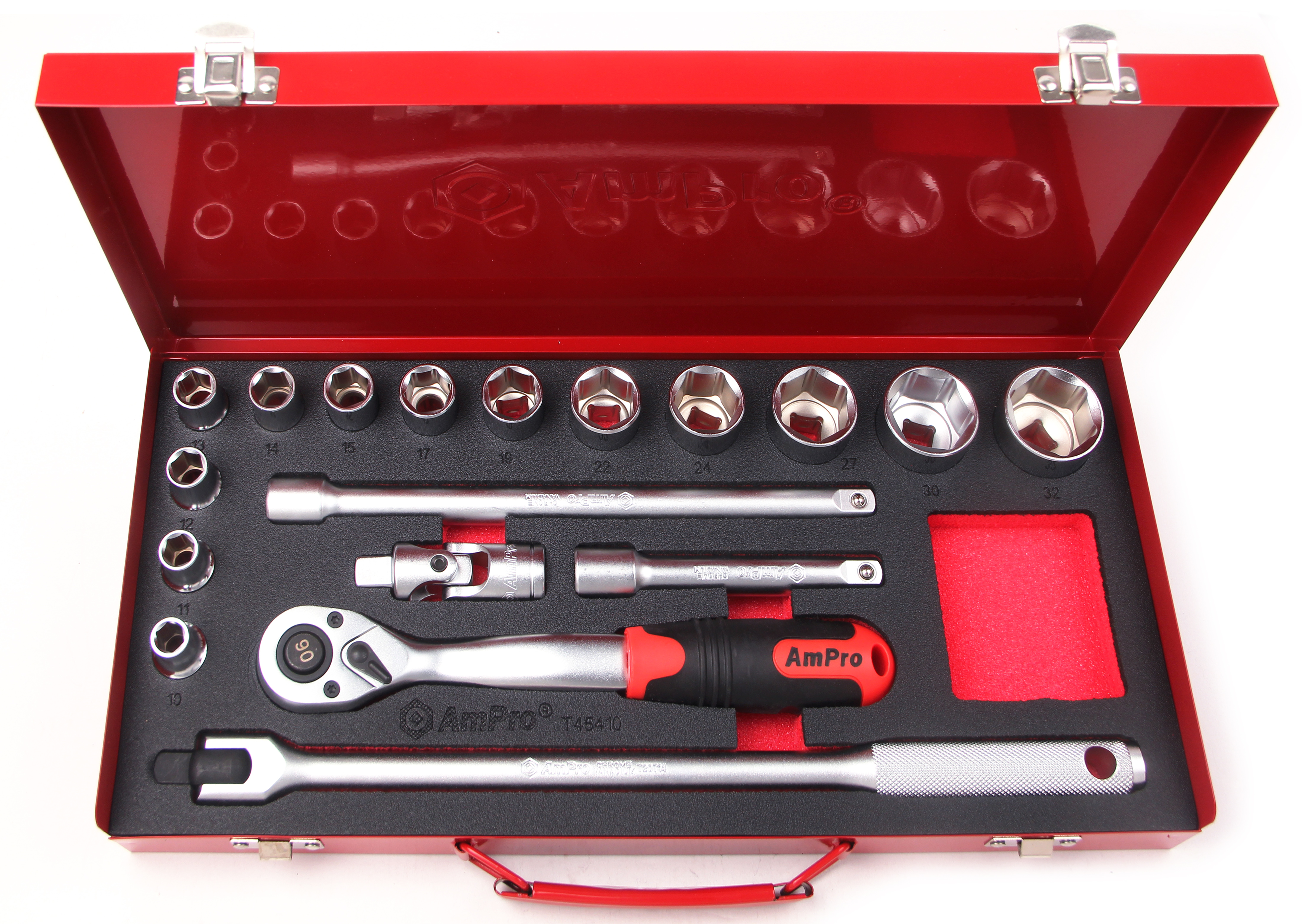 บ็อกชุด AMPRO รู 1/2" 17 ชิ้น (มิล) ขนาด 6 เหลี่ยม (PARABOLA)