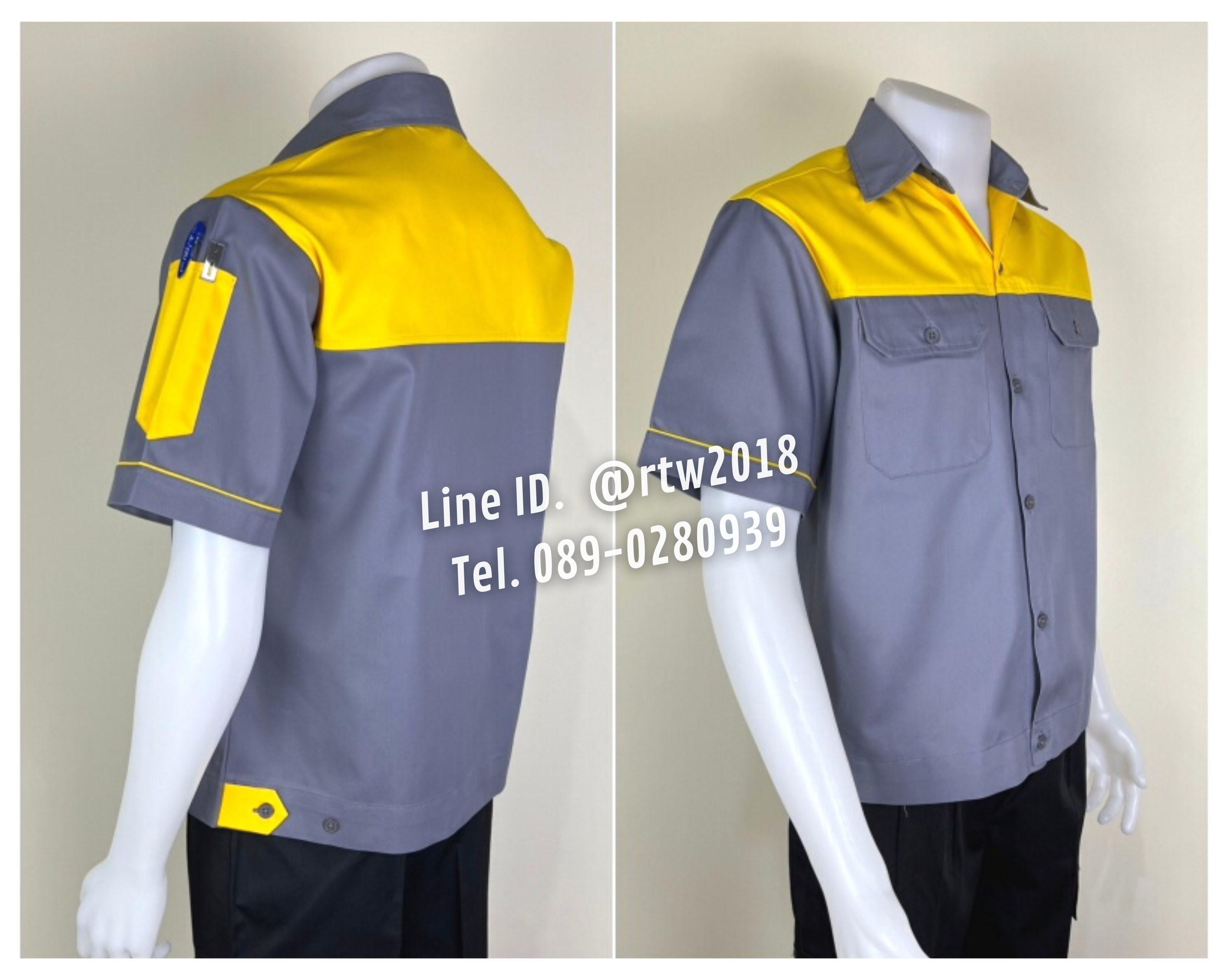 รหัส A22.4 : เสื้อช่างแขนสั้นผ้าคอมทวิวเทาอกเหลือง
