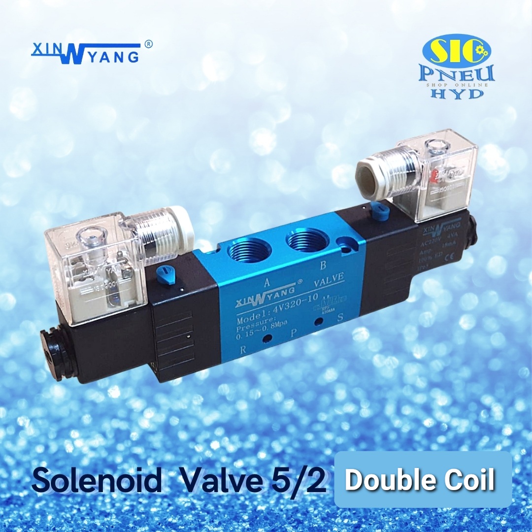 4V320 : SOLENOID VALVE XINYANG โซลินอยด์วาล์ว 5/2 DOUBLE COIL PORT 3/8" PT