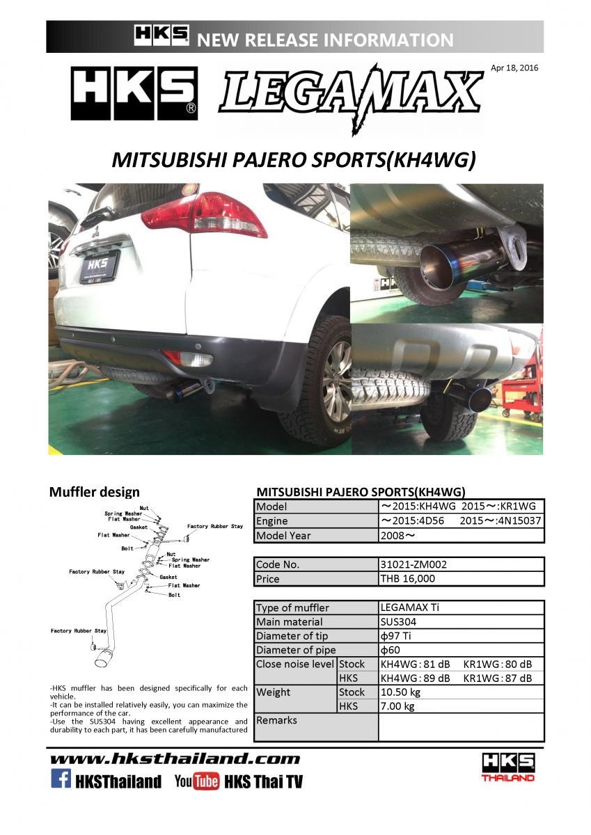 ท่อ HKS สำหรับรถรุ่นMITSUBISHI PAJERO SPORT 2008-2015