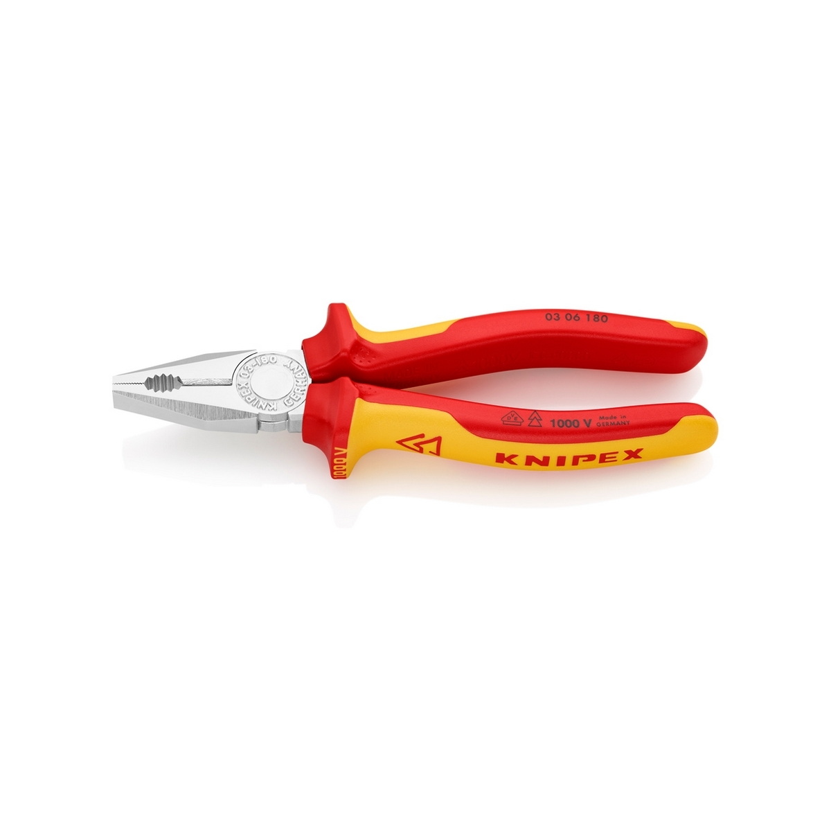 KNIPEX 03 06 180 คีมอเนกประสงค์ เคลือบโครม ด้าม VDE 180mm ป้องกันกระแสไฟ 1000V