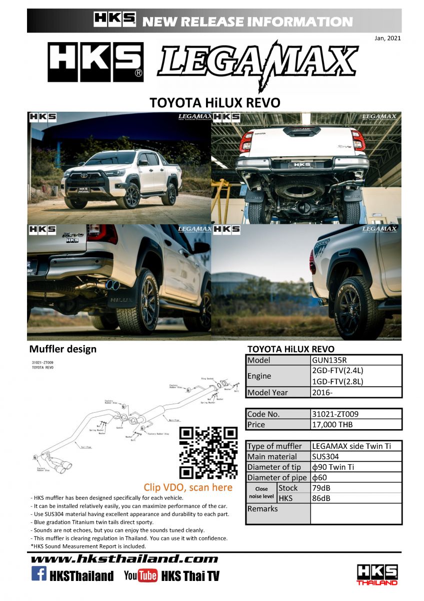 ท่อ HKS สำหรับรถรุ่นTOYOTA REVO 2015+