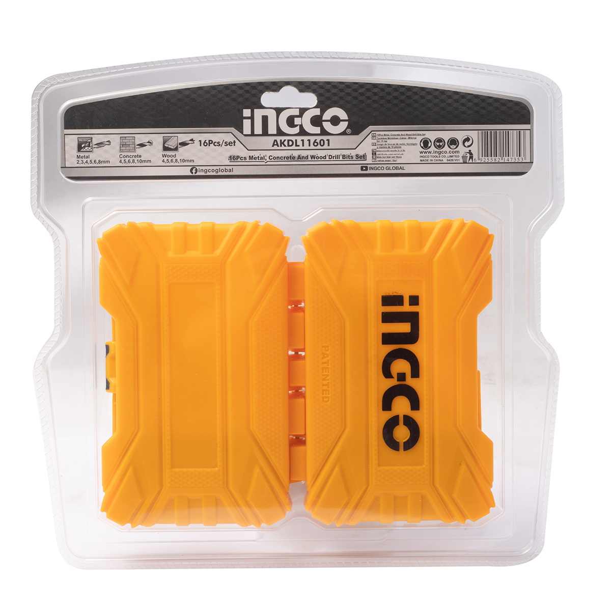 INGCO AKDL11601 ชุดดอกสว่าน 16 ชิ้น เจาะเหล็ก/คอนกรีต/ไม้