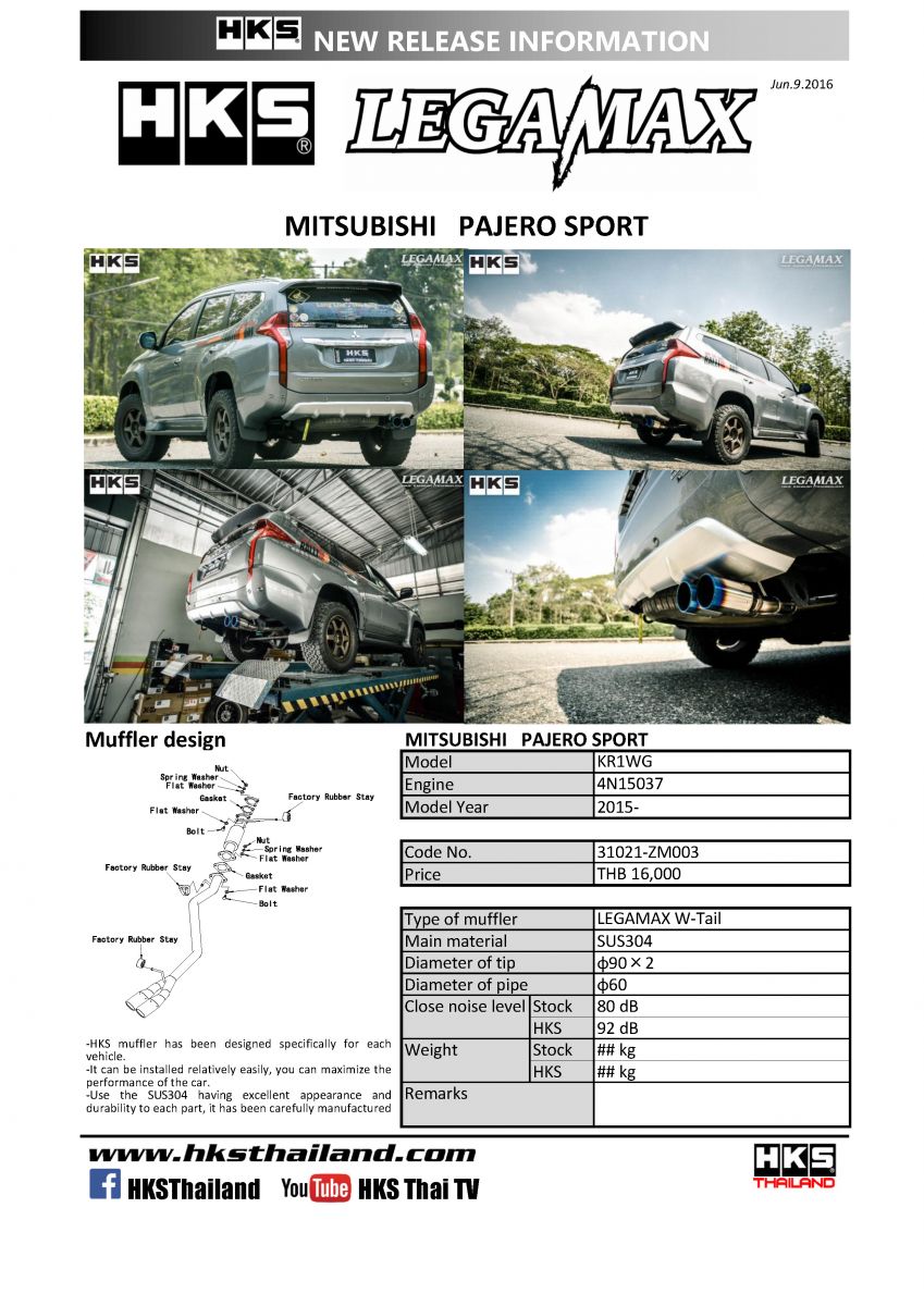 ท่อ HKS สำหรับรถรุ่นMITSUBISHI ALL NEW PAJERO SPORT 2015-2016