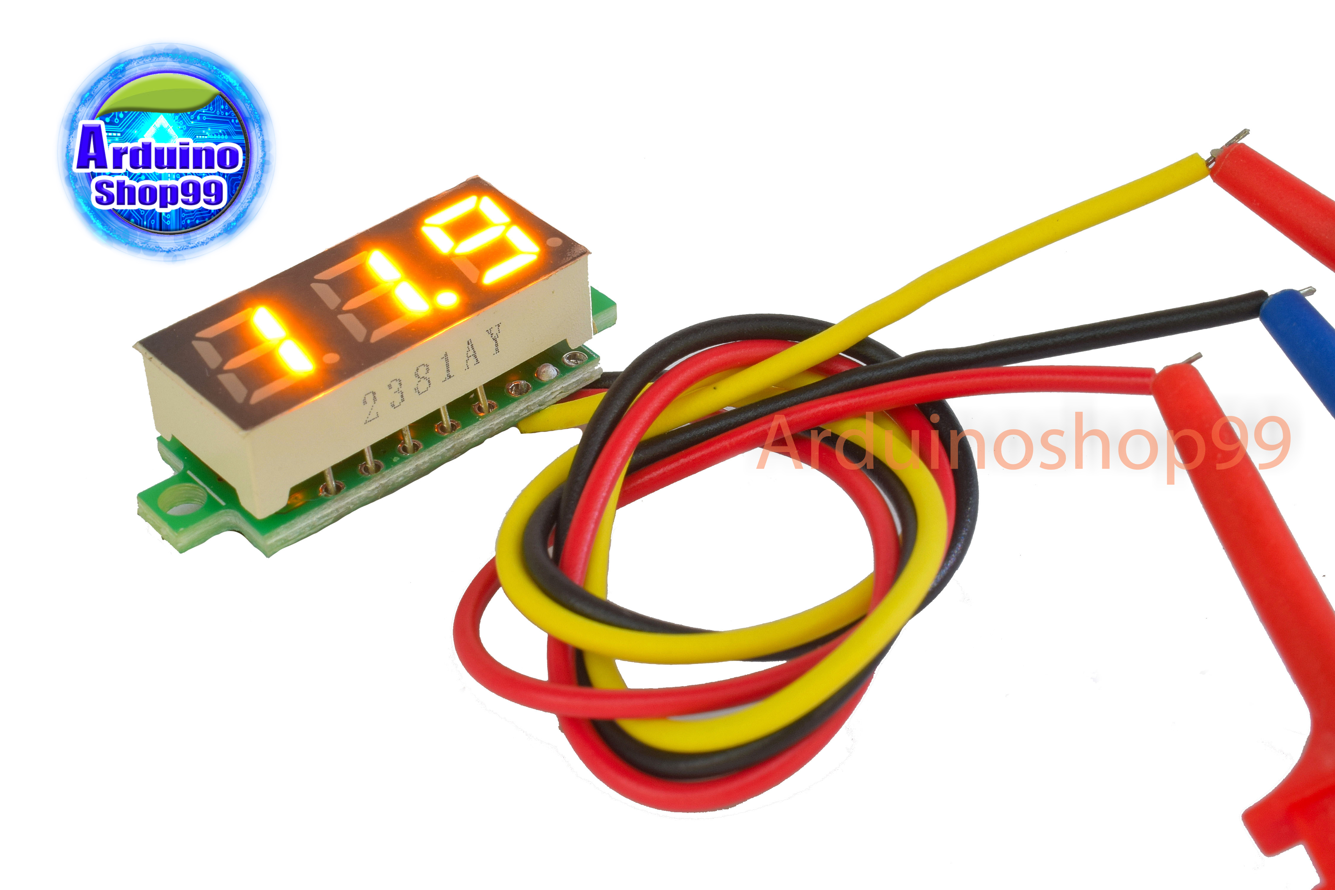 จอแสดงผล ค่าโวลต์ DC voltage meter head 0.28 inch LED DC 0V - 100V (สีเหลือง)