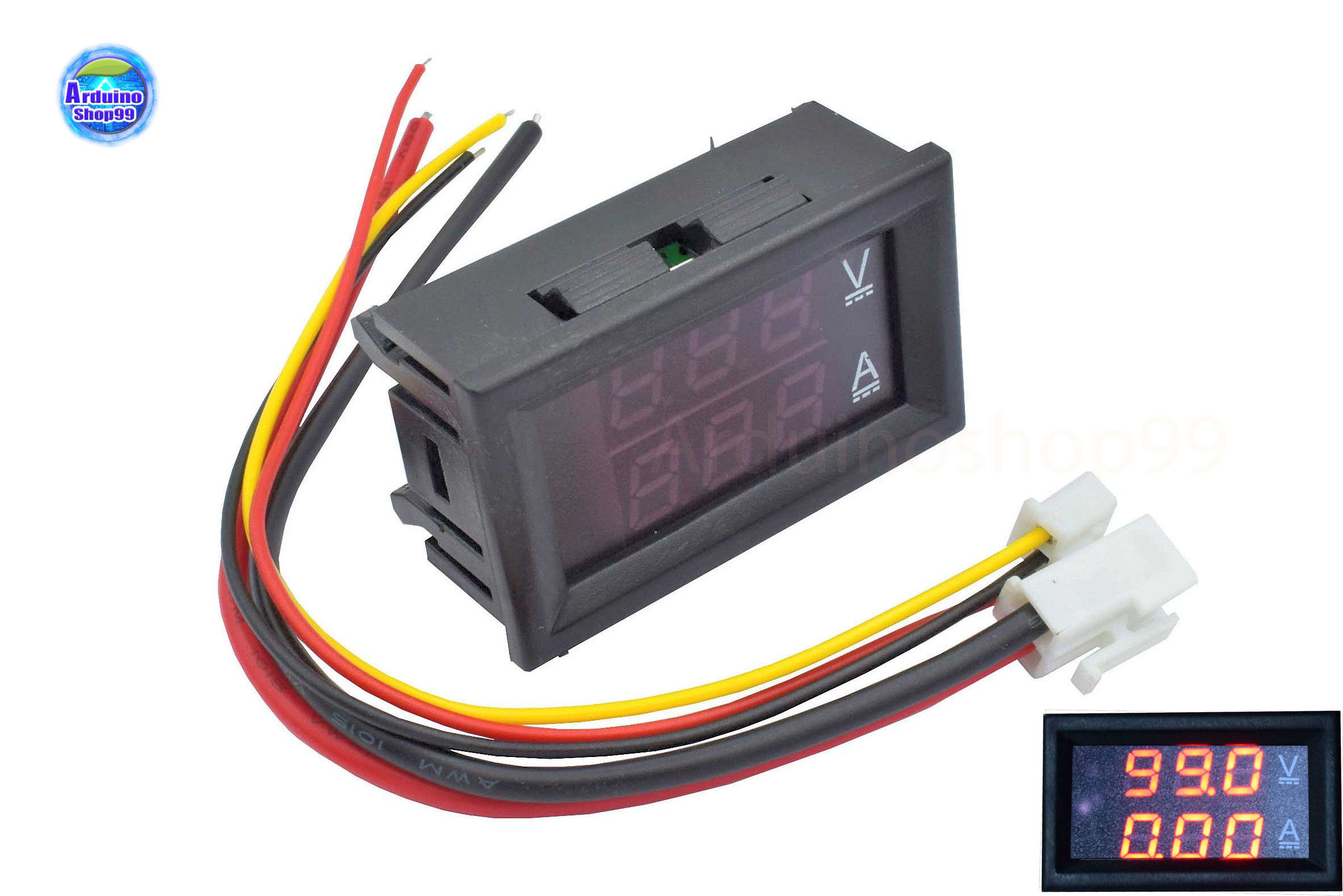 จอแสดงผล ค่าโวลต์ - ค่าแอมป์ ( DC 0-100V 10A )Dual Display Digital Voltage and Current Meter(สีแดง)