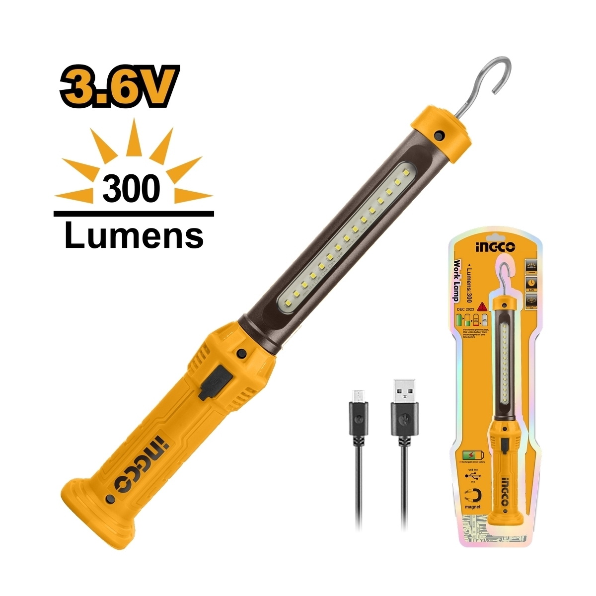 INGCO HWLI35261 ไฟฉาย 3.5 W Li-polymer+สายชาร์จ USB