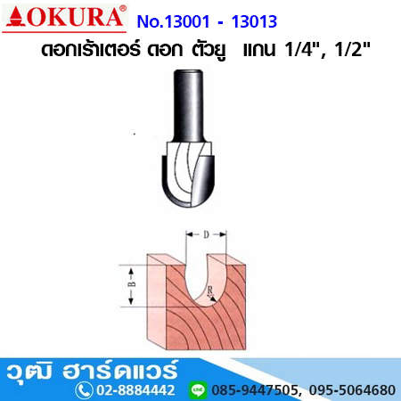 OKURA ดอกเร้าเตอร์ ดอก ตัว U แกน 1/4", 1/2"