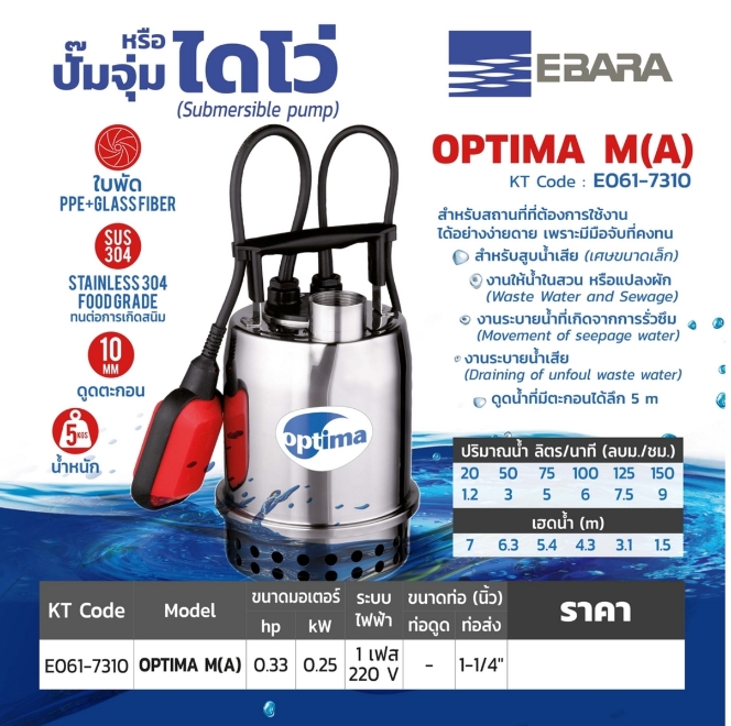 OPTIMA-MA ปั๊มสูบน้ำแบบจุ่ม (น้ำสะอาด)