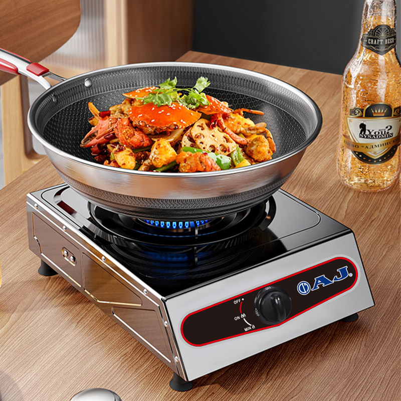 AJ เตาแก๊สสแตนเลสหัวเดี่ยว หัวฟู่ทองเหลือง รุ่น AJ-GA1H-01A โครงสร้างแข็งแรง ทำความสะอาดง่าย ไม่เป็นสนิม ประกัน 1ปี