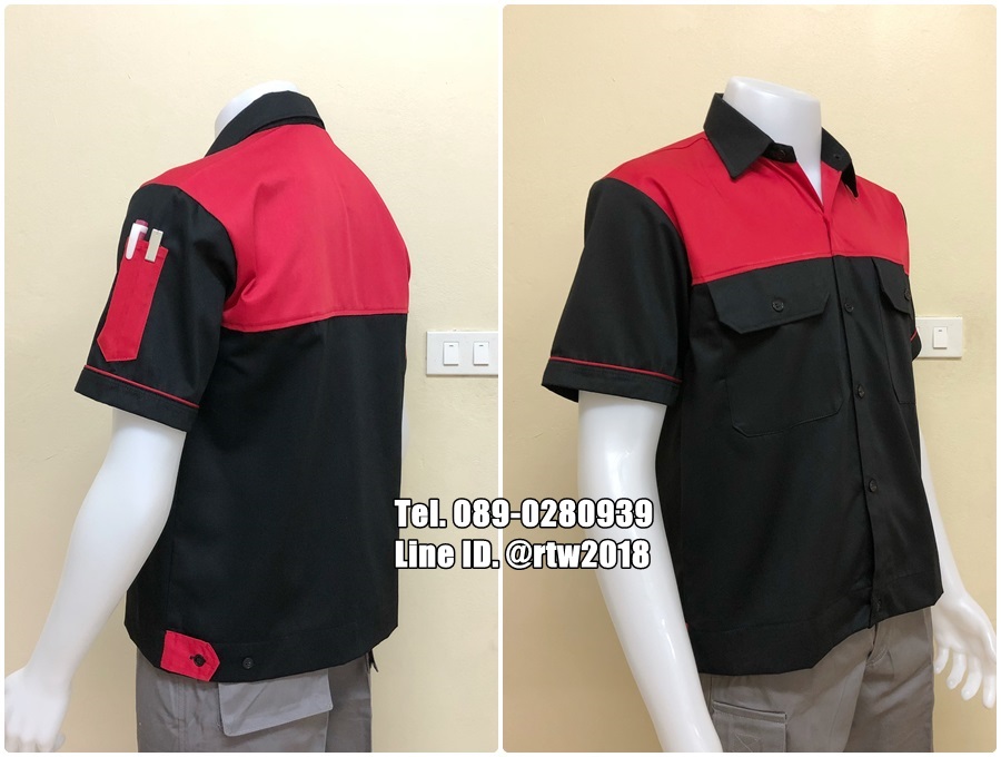 เสื้อช่างแขนสั้นแบบดำอกแดง (รหัส A75)