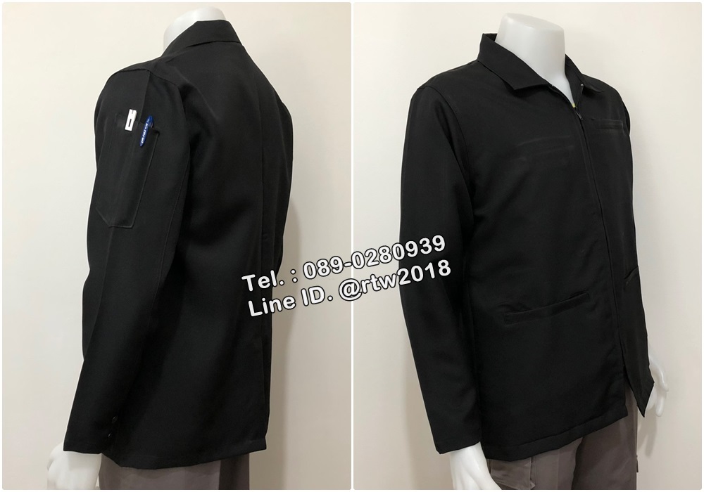 เสื้อแมสเซ็นเจอร์แขนยาวผ้าลีวายคอปกสีดำ (รหัส T1)