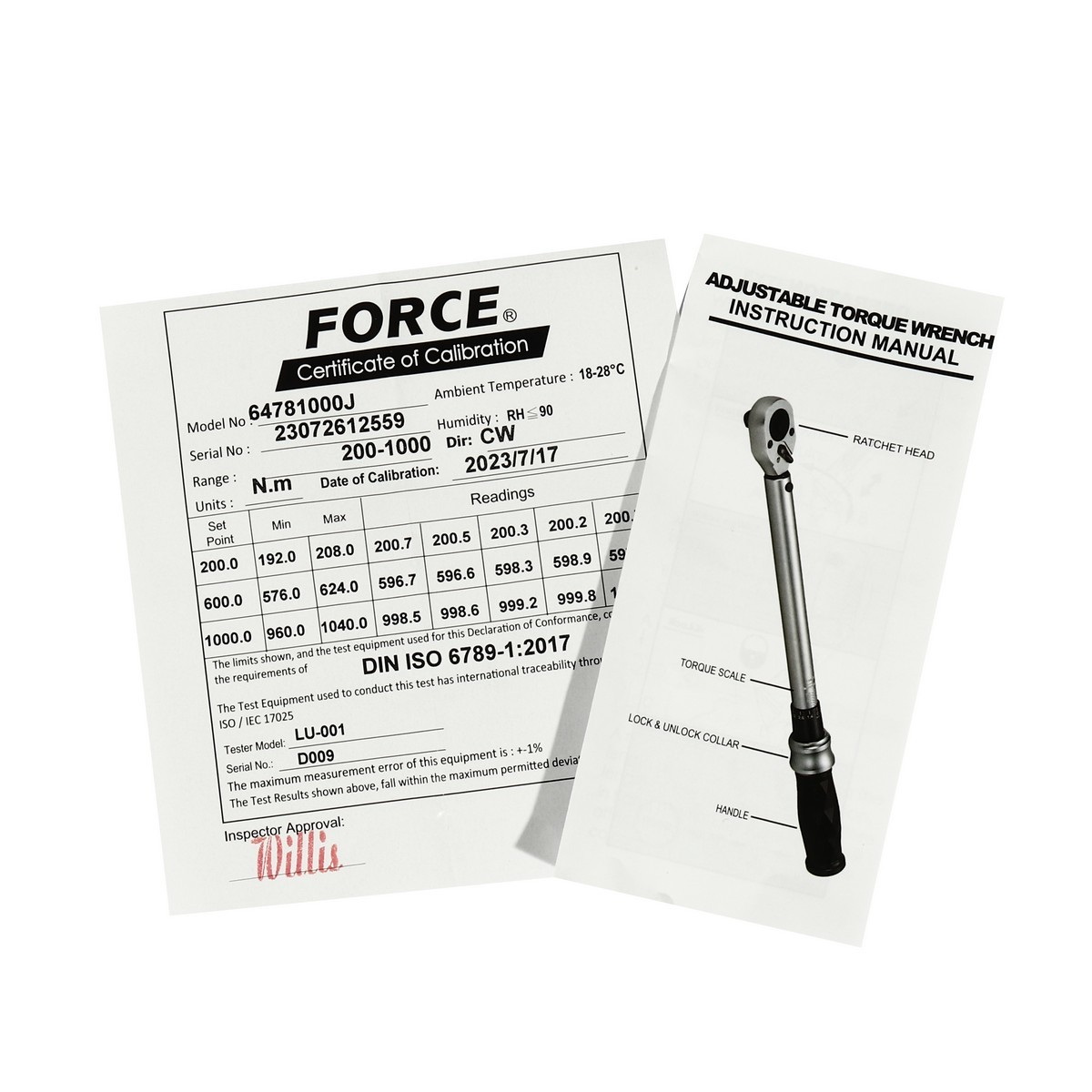 FORCE 64781000J ประแจปอนด์ชนิดมีเสียง 1"x1200mm 200-1000Nm