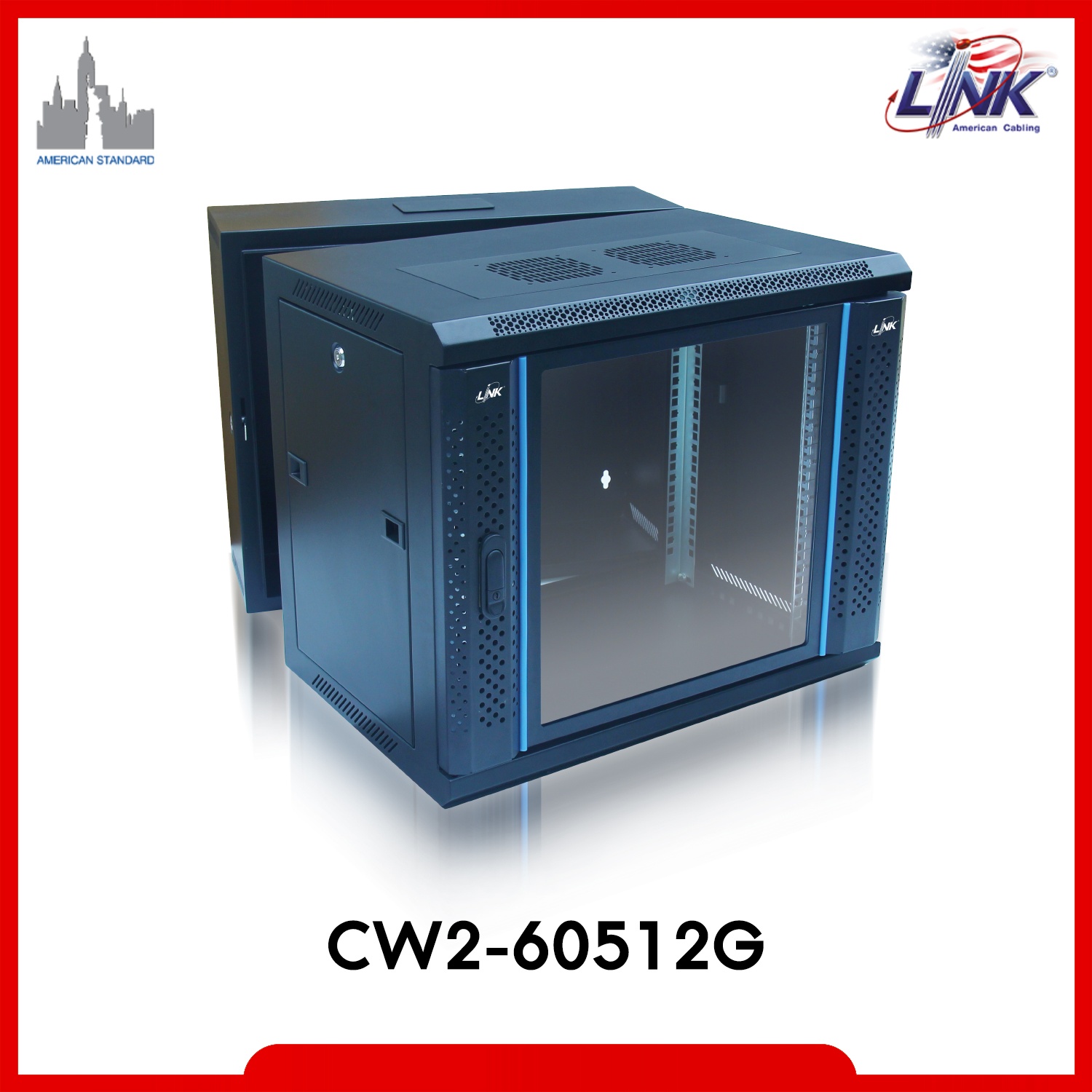 CW2-60512G 19” LINK TEMPERED GLASS WALL RACK 12U, Deep 50 cm., 2 Parts 60 x 50 x 64.0