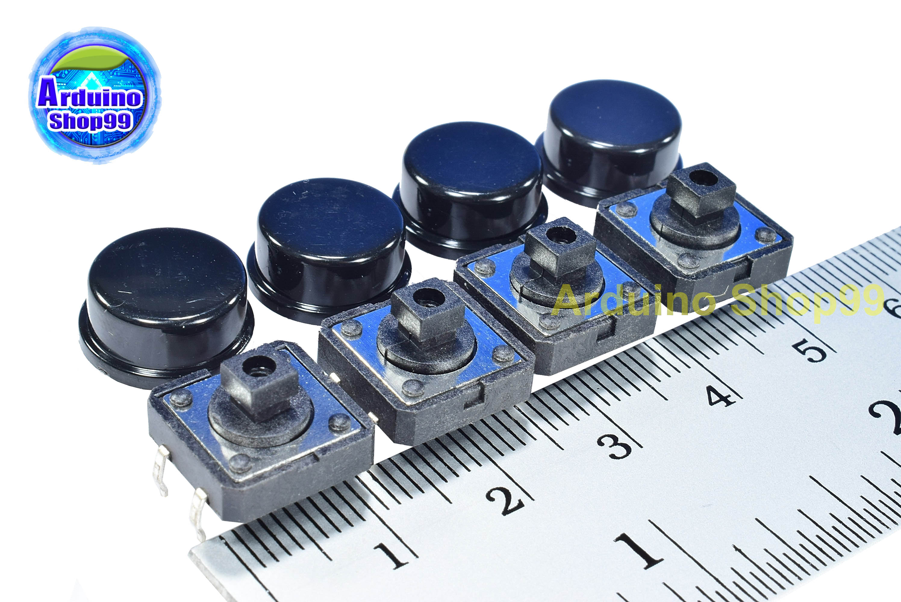 Tact switch 12X12X7.3 mm. button domestic + color button (สีดำ 4 ชุด)
