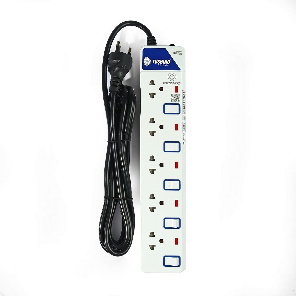 TOSHINO ET-915 ปลั๊กพ่วง 5ช่อง/ 5สวิตซ์/ 3เมตร 10A/2300W