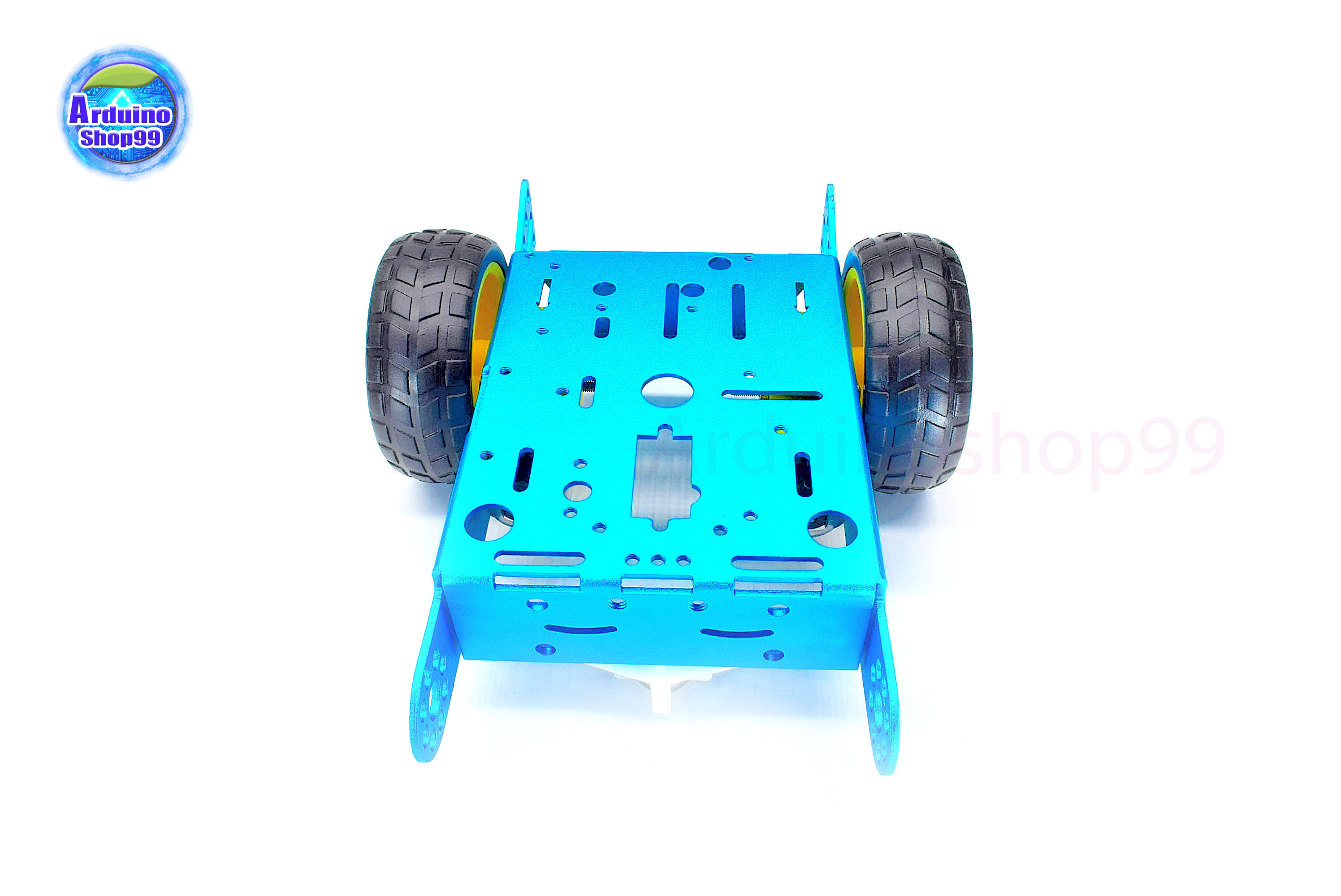 โครงรถหุ่นยนต์ Aluminum alloy robot Smart car ล้อเหลือง/ยางดำ สี Metallic Blue