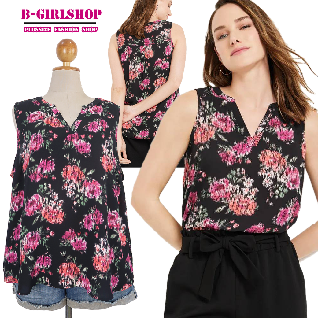 Ha4993 *แบรนด์นอก Maurices* ไซส์ 3x เสื้อแขนกุดผ้าเนื้อพริ้วใส่เย็น ทรงสวย ตัดเย็บดี งานสวยมาก สีดำชมพู รอบอก 56 วงแขน 26 ชาย 62 ยาวหน้า 30 หลัง 31 นิ้ว