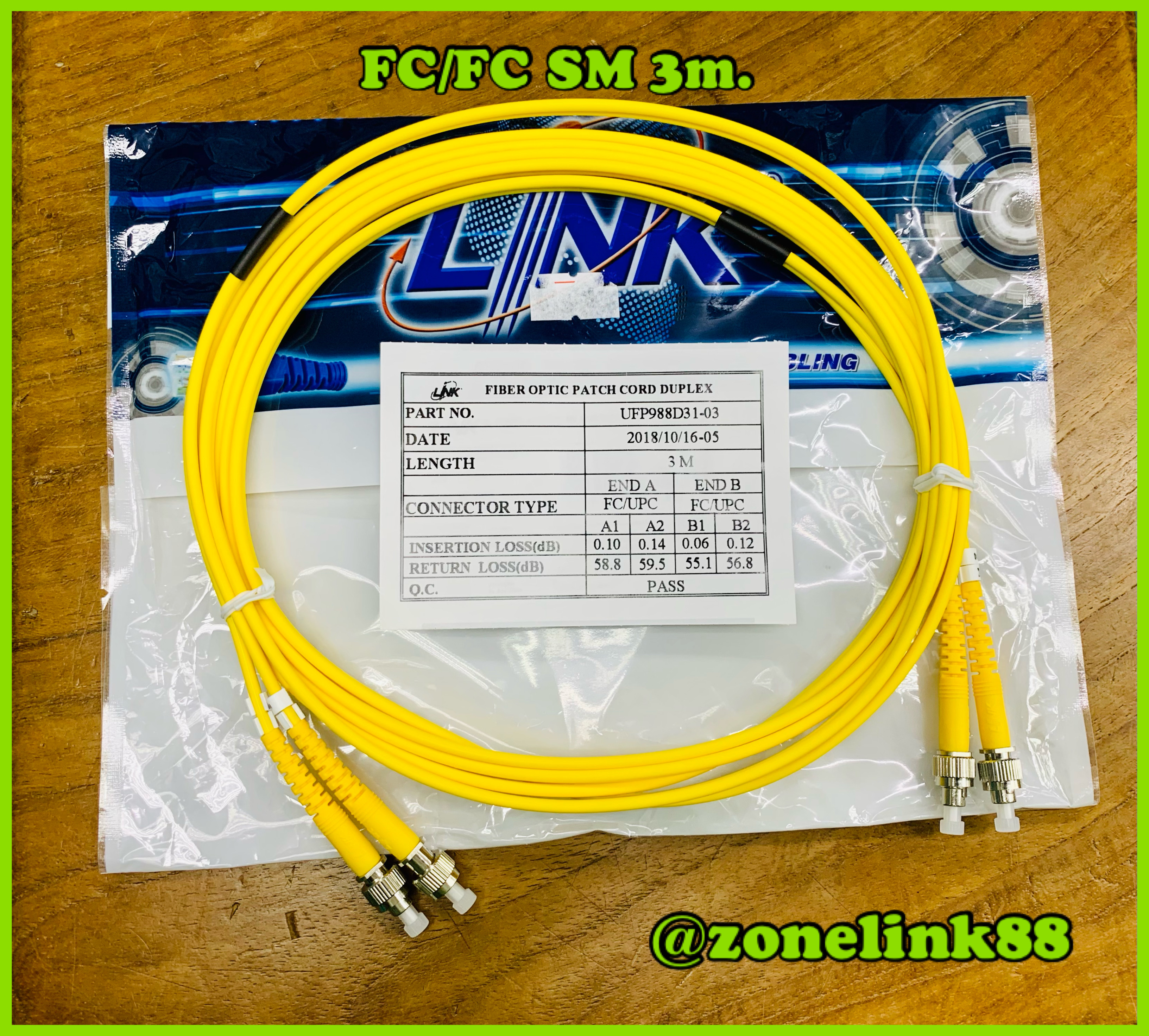 Link UFP988D31-03 FC/UPC to FC/UPC FC/UPC to zFC/UPC SM 9/125 Duplex Patch card 3m.LSZH