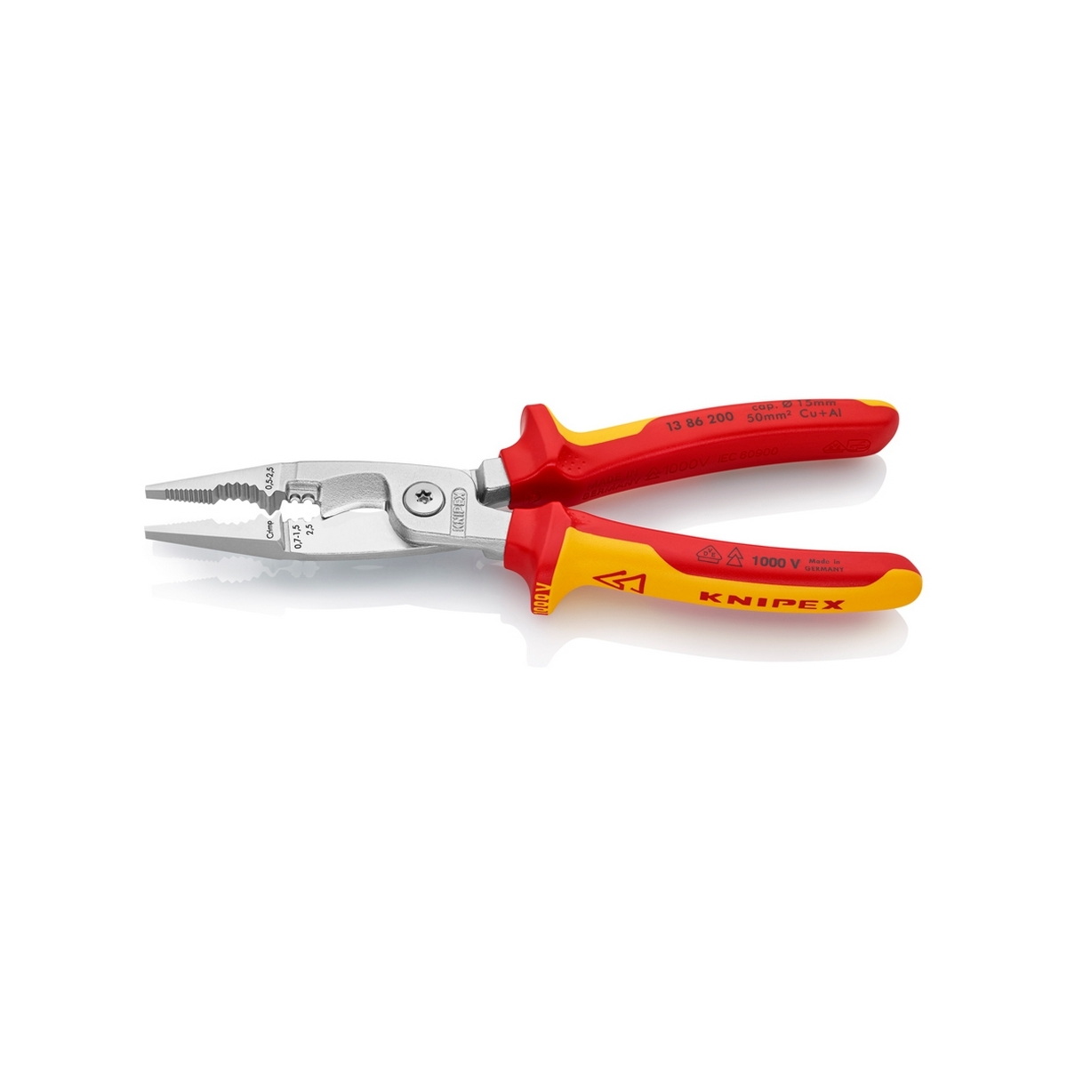 KNIPEX 13 86 200 คีมปากรวมติดตั้งระบบไฟฟ้า(ไม่มีตัวล็อค) 200mm ป้องกันกระแสไฟ 1000V