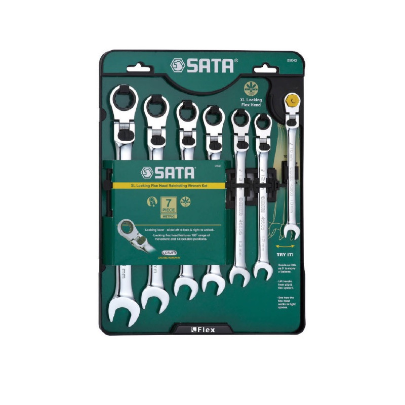 SATA 09043 ชุดประแจแหวนฟรี-ปากตาย 7ชิ้น 10-19mm