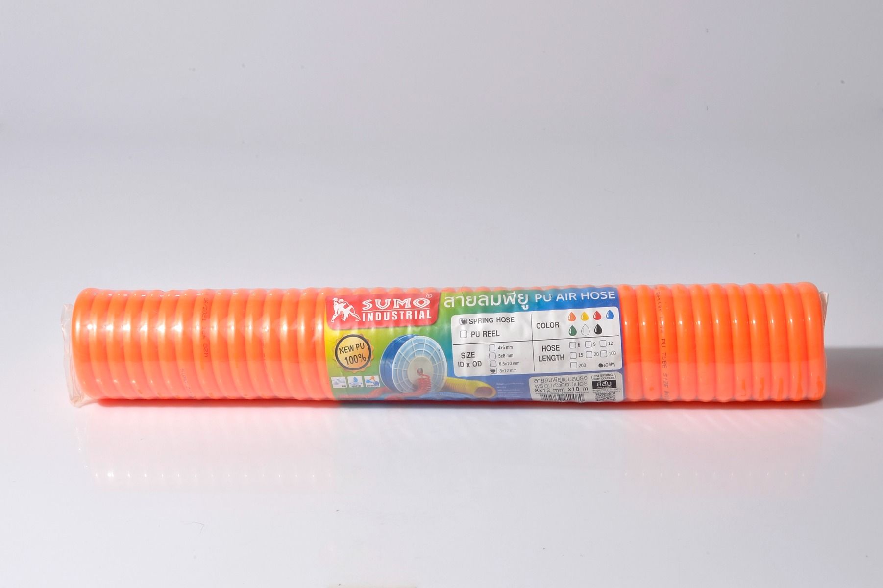 SUMO สายลมสปริง PU พร้อมข้อต่อ 8x12mm 10m