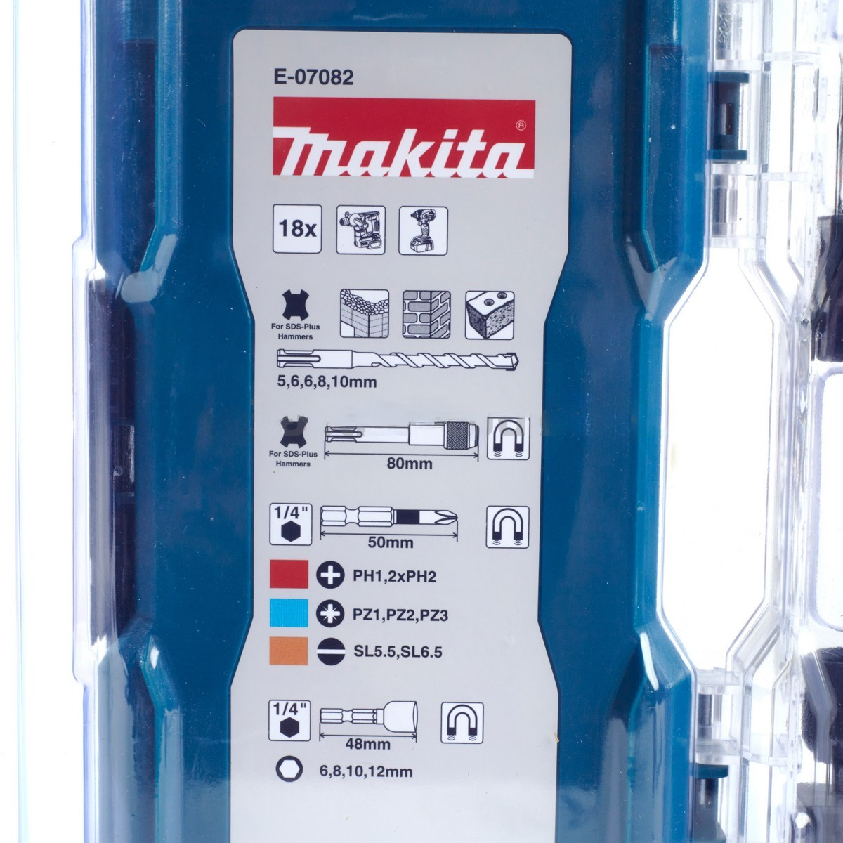 MAKITA E-07082 ชุดดอกสว่าน เจาะปูน SDS+ดอกไขควง (18ชิ้น)