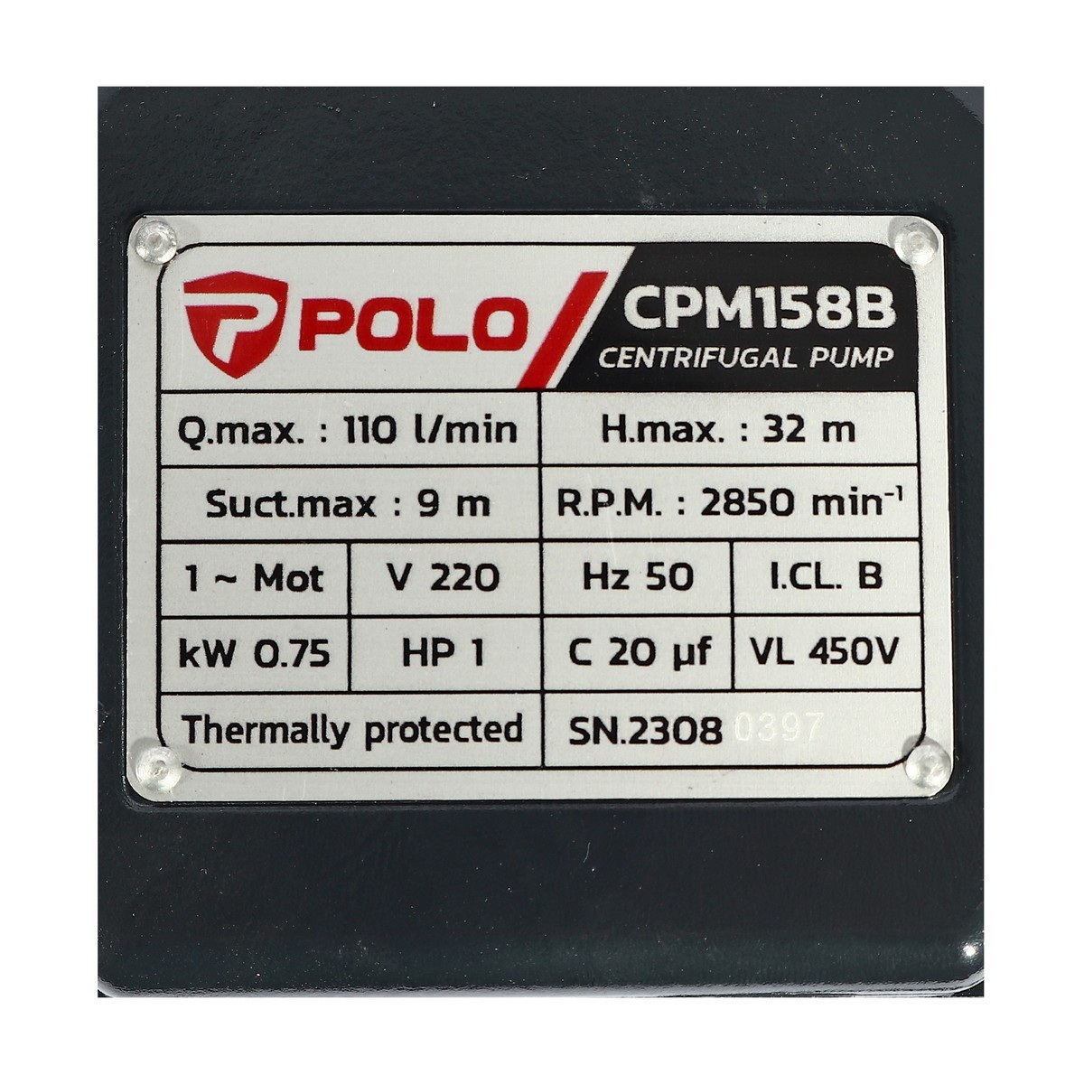 POLO CPM-158B ปั๊มหอยโข่ง 1"x1" 1HP H.32m 110L/min