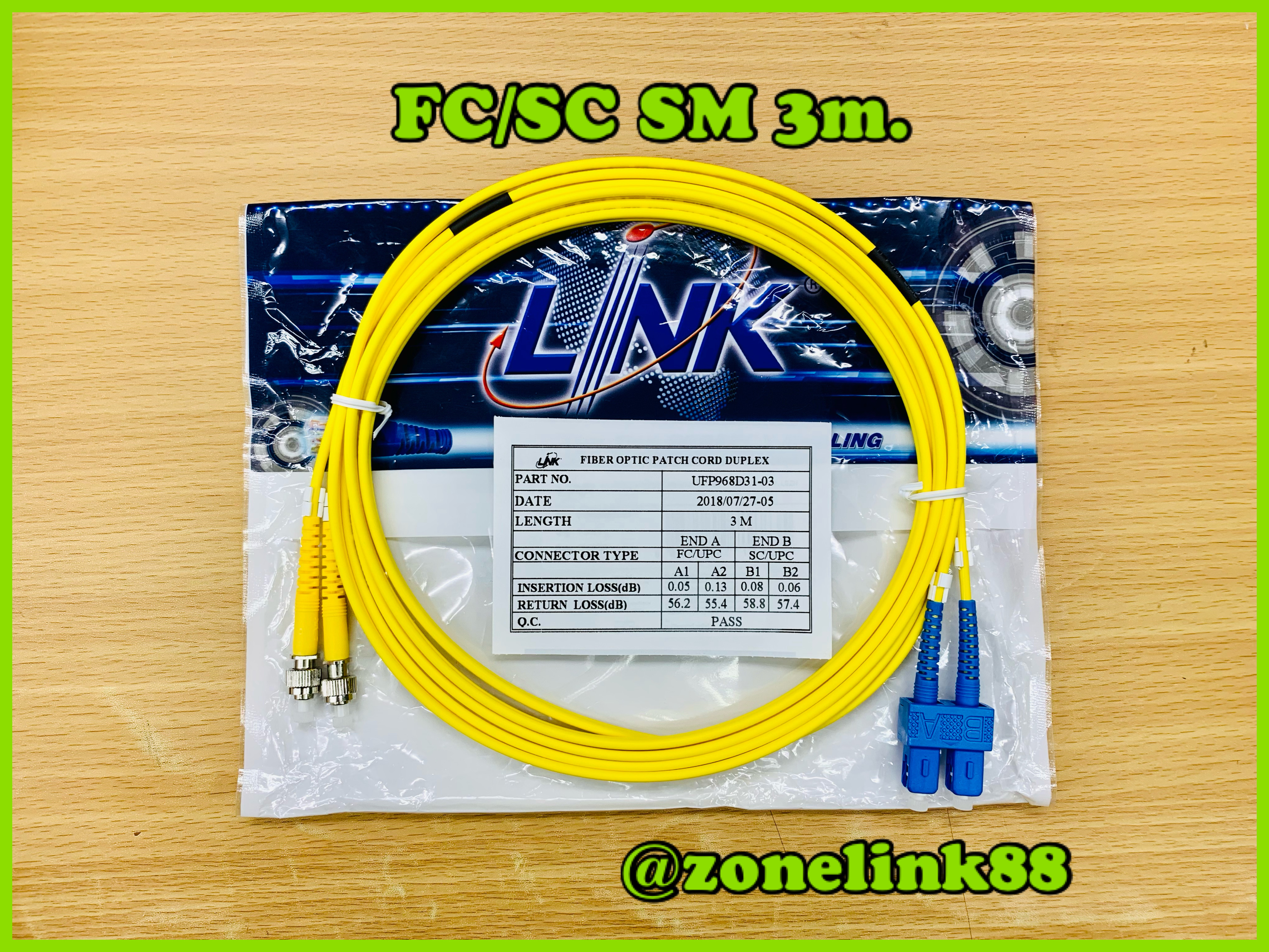 Link UFP968D31-03 FC/UPC to SC/UPC SM 9/125 Duplex Patch Cord 3m.LSZH