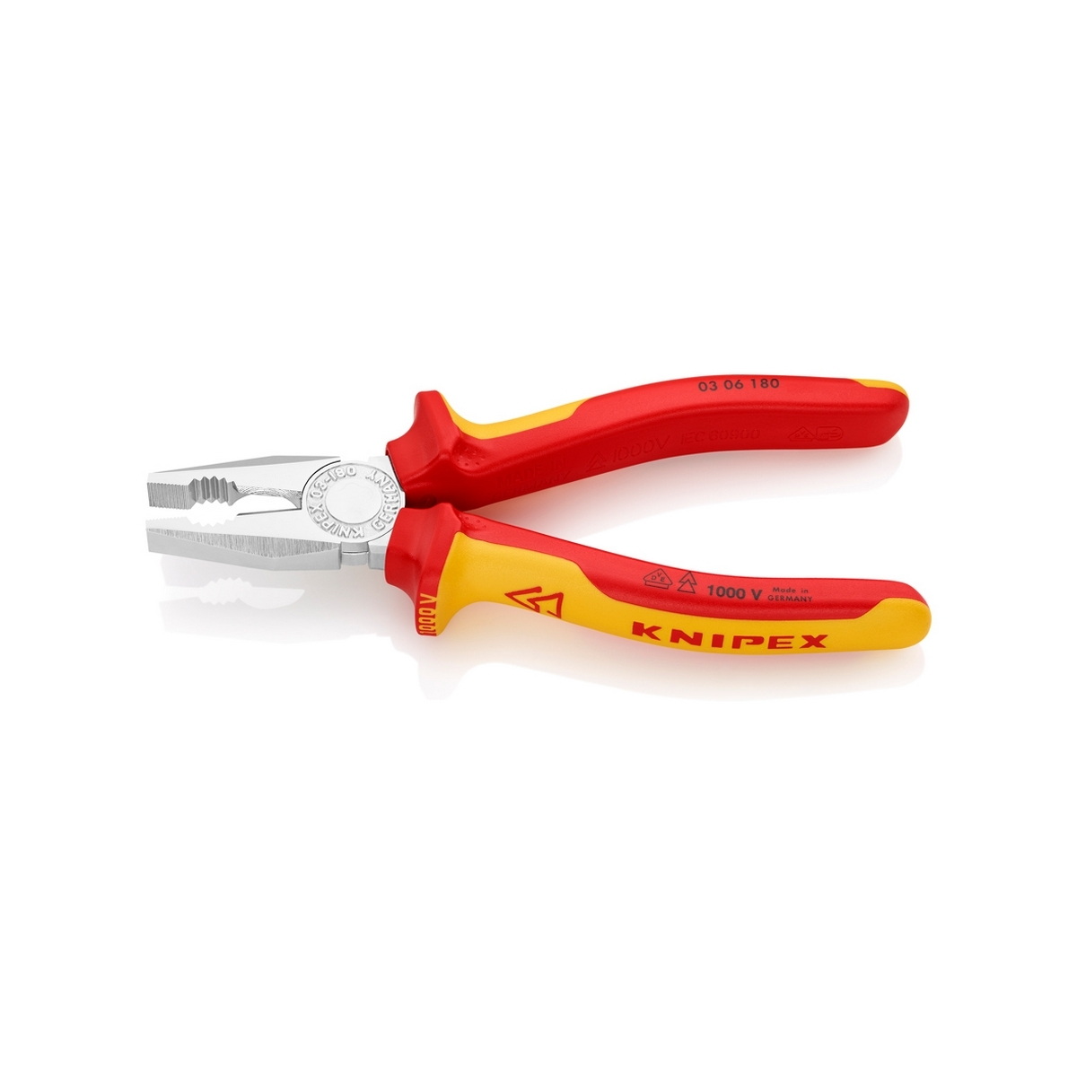 KNIPEX 03 06 180 คีมอเนกประสงค์ เคลือบโครม ด้าม VDE 180mm ป้องกันกระแสไฟ 1000V