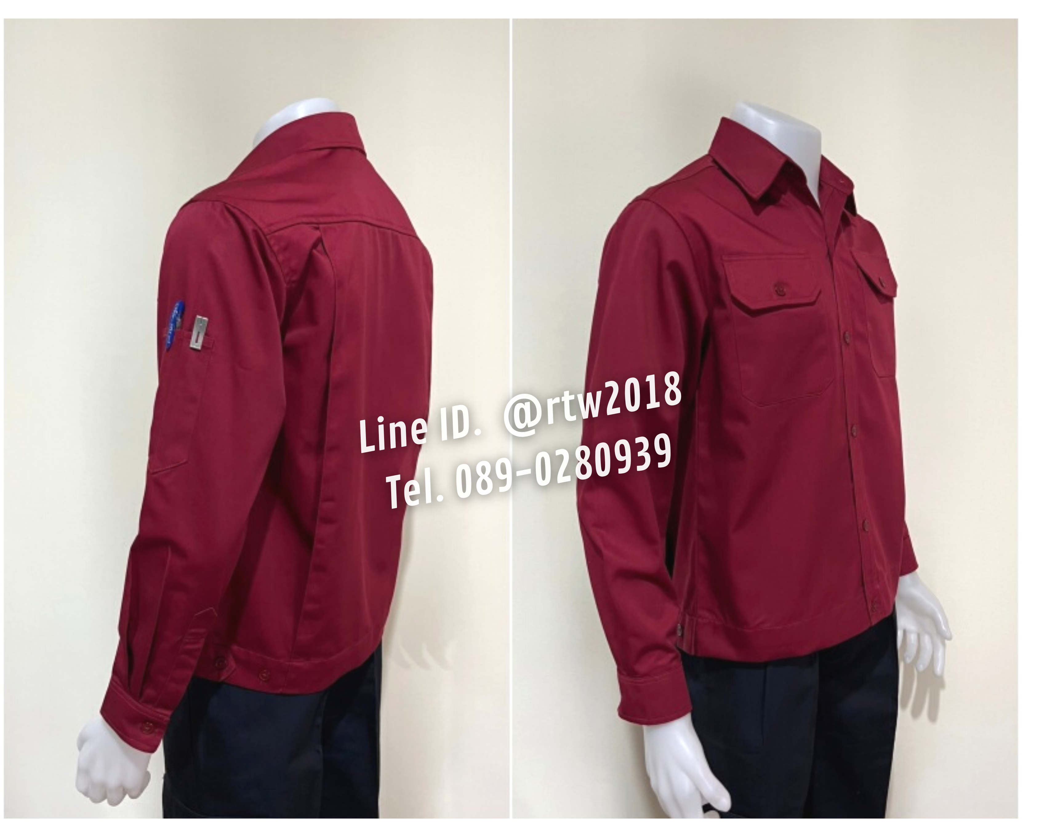 รหัส AB1.7 : เสื้อช่างแขนยาวผ้าคอมทวิวสีเลือดหมูล้วน