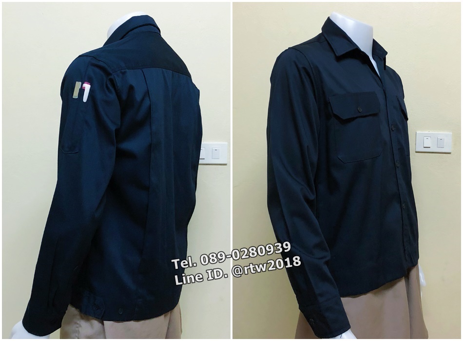 เสื้อช่างแขนยาวผ้าคอมแบบสีกรมท่าล้วน (รหัส A60)