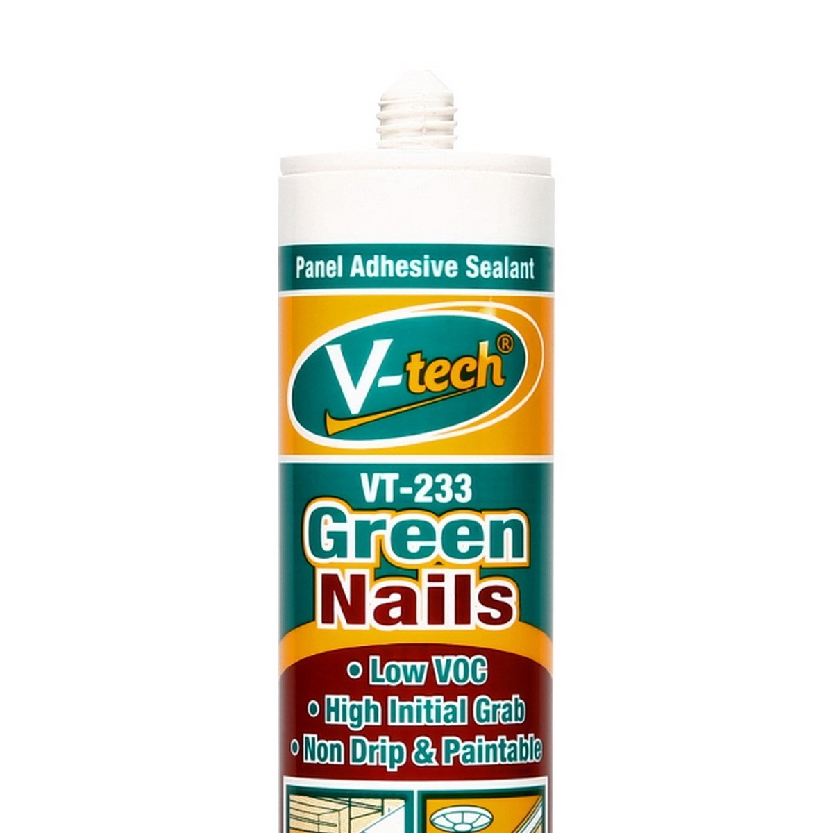 V-tech VT-233W กาวตะปูแบบเป็นมิตรต่อสิ่งแวดล้อม (Green Nail) 400ml สีขาว