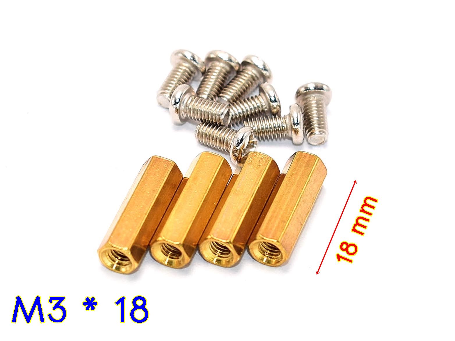 คอลัมน์ทองแดง M3 หกเหลี่ยม แบบกลวง คอลัมน์ ( 1 ชุด 4 ตัว )+น๊อต 8 ตัว