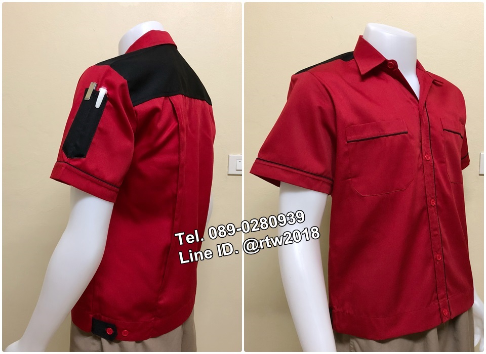 เสื้อช่างแขนสั้นแบบแดงบ่าดำ (รหัส A42)