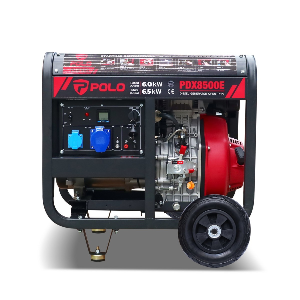 POLO PDX8500E เครื่องปั่นไฟดีเซล 6.5kw 10HP กุญแจ