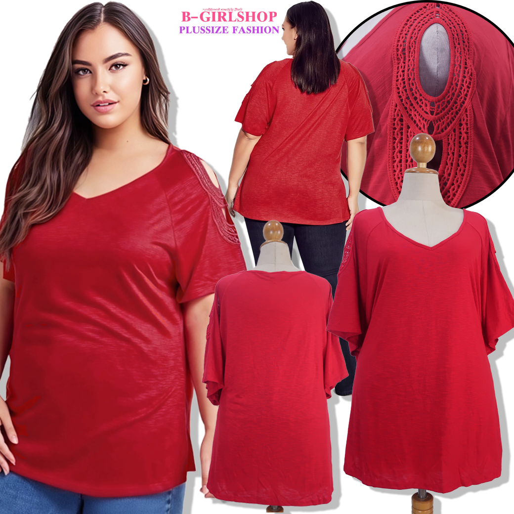 Ha6758 *แบรนด์นอก Avenue* ไซส์ 30/32 เสื้อยืดผ้าโพลีผสมวิสคอสยืด เนื้อเบาไม่ร้อน แต่งลูกไม้ตรงไหล่เจาะเพิ่มความเก๋ สีแดง รอบอก 60 ยืด 66 วงแขน 32 - 36 ชาย 70 - 78 ยาว 34.5 นิ้ว