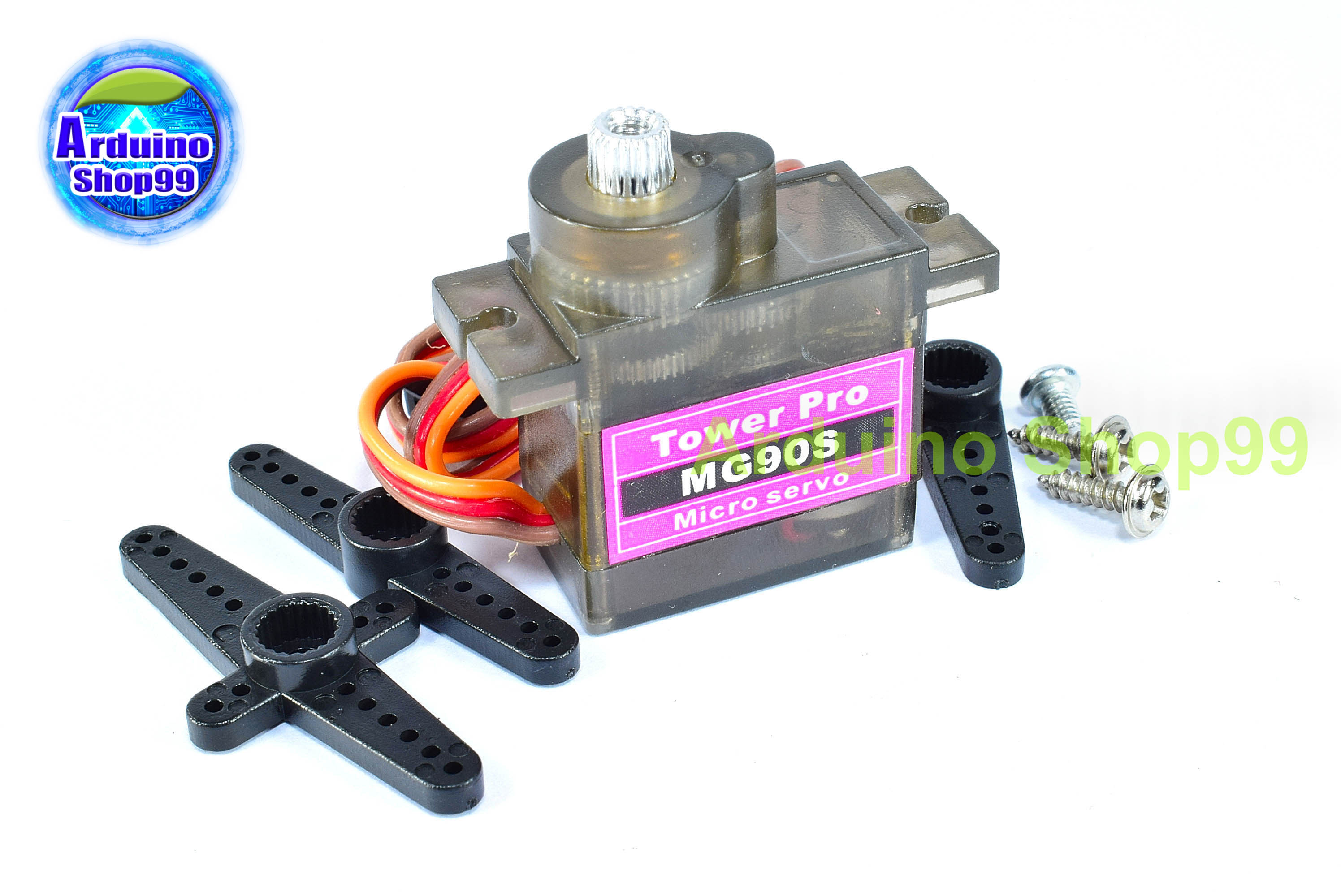 เซอร์โว Tower pro MG90S หมุนได้ 360 องศา กลับหน้า-หลังได้ คล้ายมอเตอร์ แรงบิด 2 kg/cm (4.8V) เฟืองโลหะ