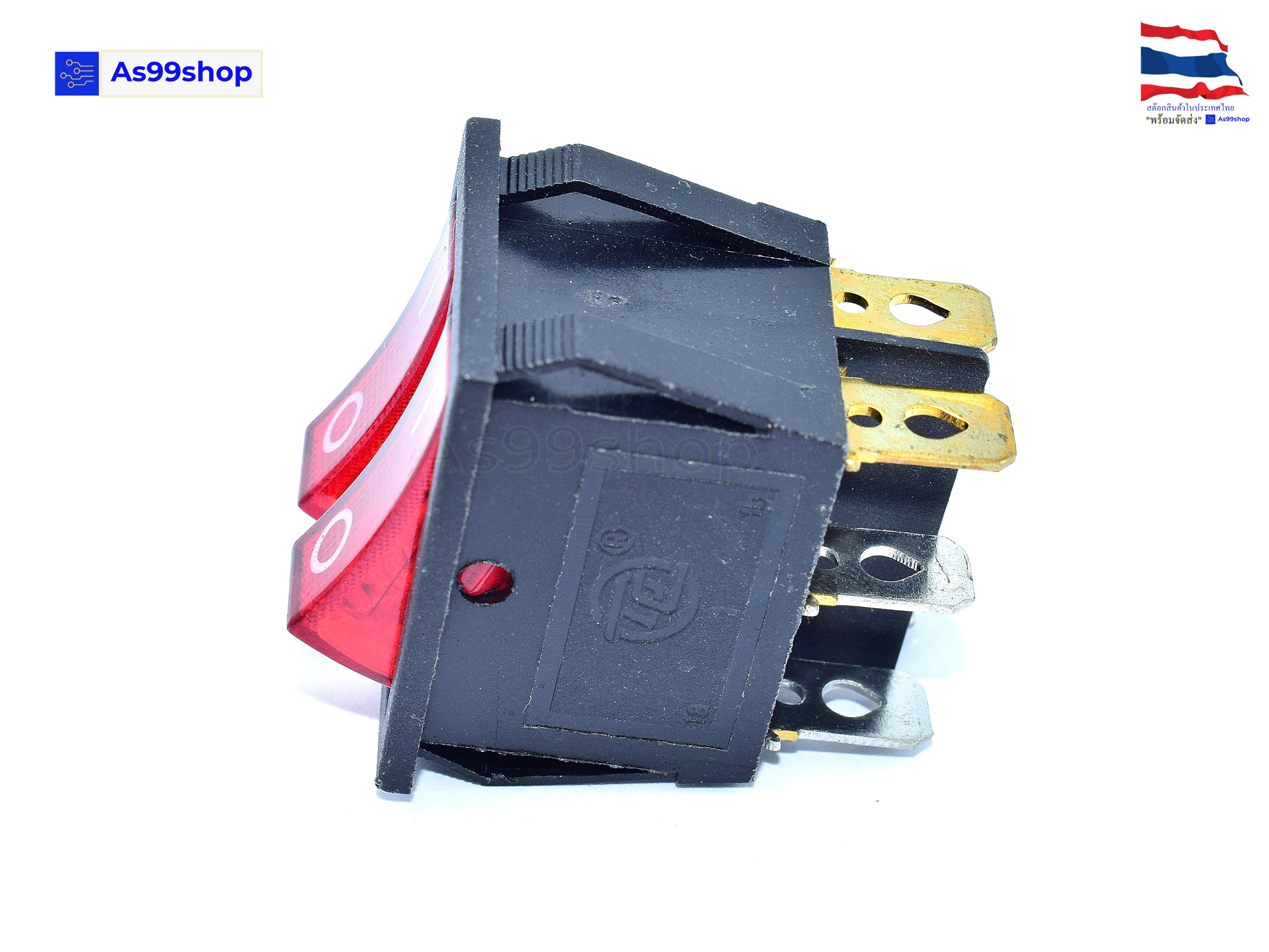 KCD8 6PIN 16A 250V / 20A 125V Double Light Switch Rocker Red ( 1 ตัว)