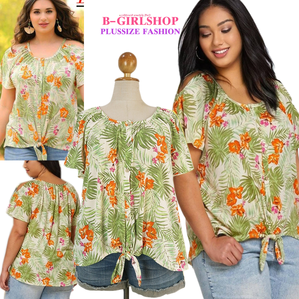 Ha5248 *แบรนด์นอก Cato* ไซส์ 22/24 เสื้อยืดสาวอวบผ้าทไม่ต้องรีดผ้าดียืดเยอะ เจาะหัวไหล่ ลายเก๋สไตล์สดใส รอบอก 56 ยืด 62 วงแขน 32 - 36 ชาย 60 - 70 ยาวหน้า 27.5 หลัง 31.5 นิ้ว