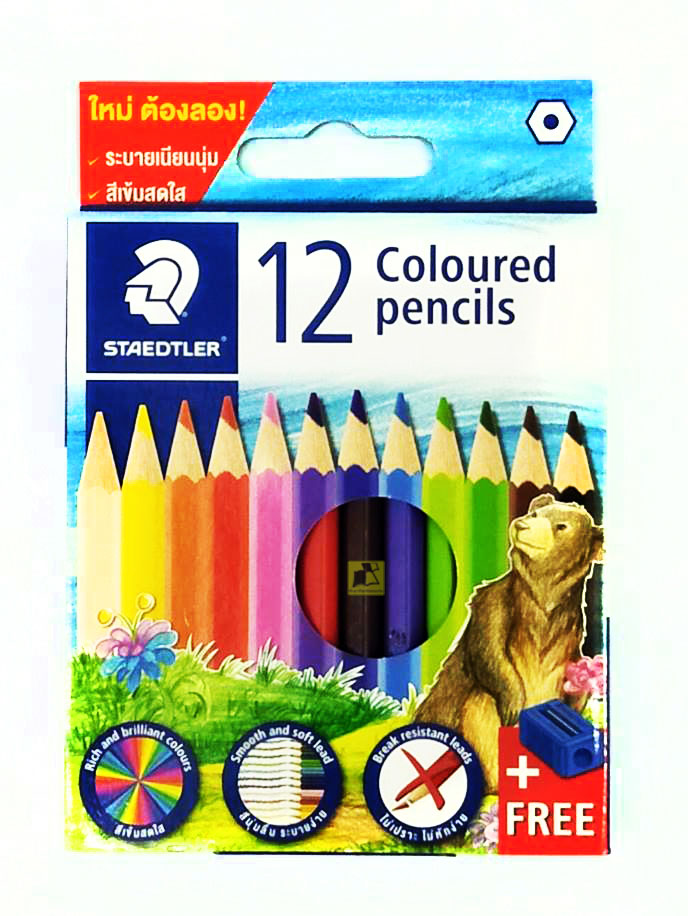 ดินสอสีไม้สั้น 12 สี ฟรี กบเหลาดินสอ