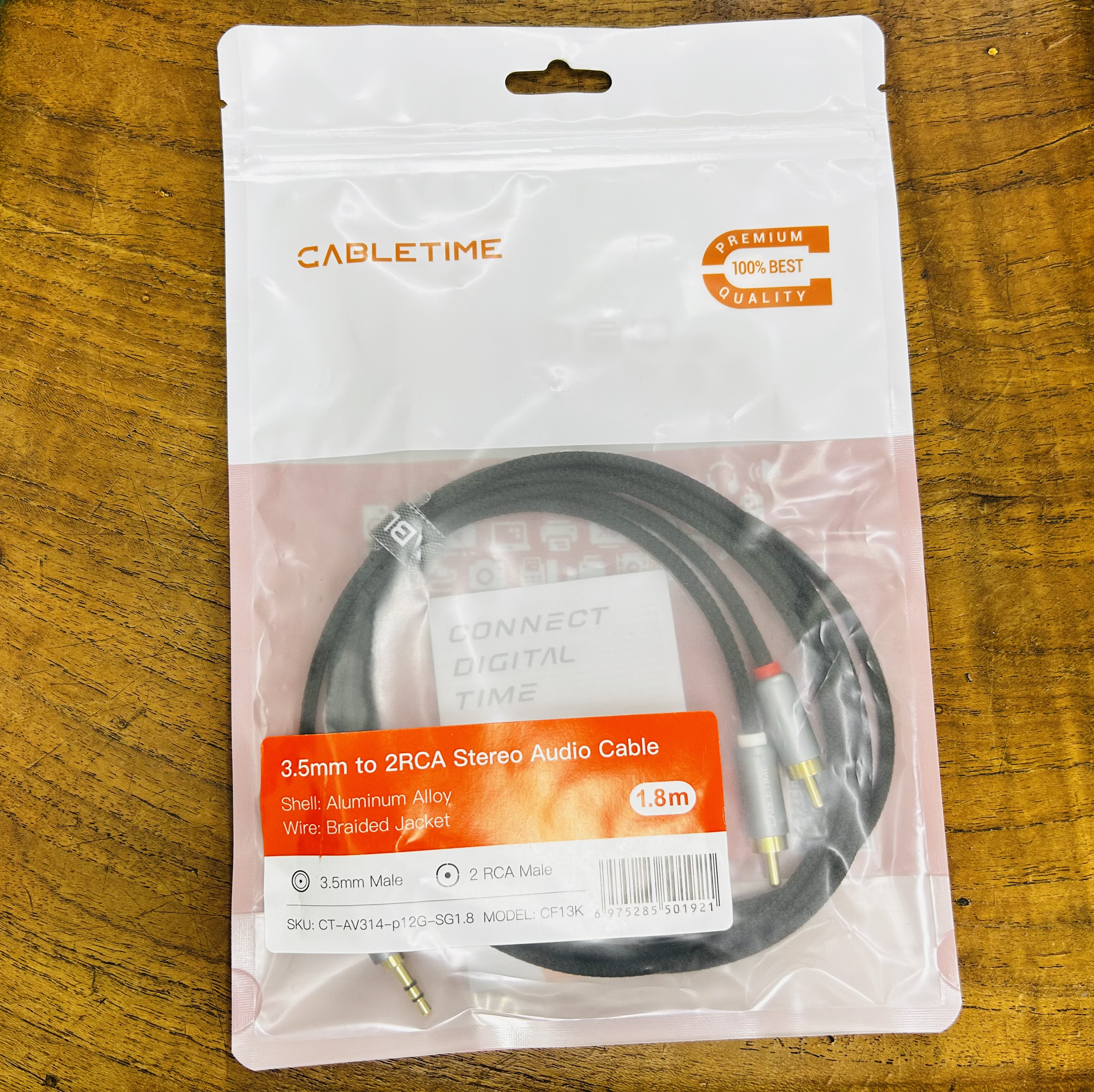 CABLETIME CF13K 3.5mm to 2RCA Streo Audio Cable 1.8m