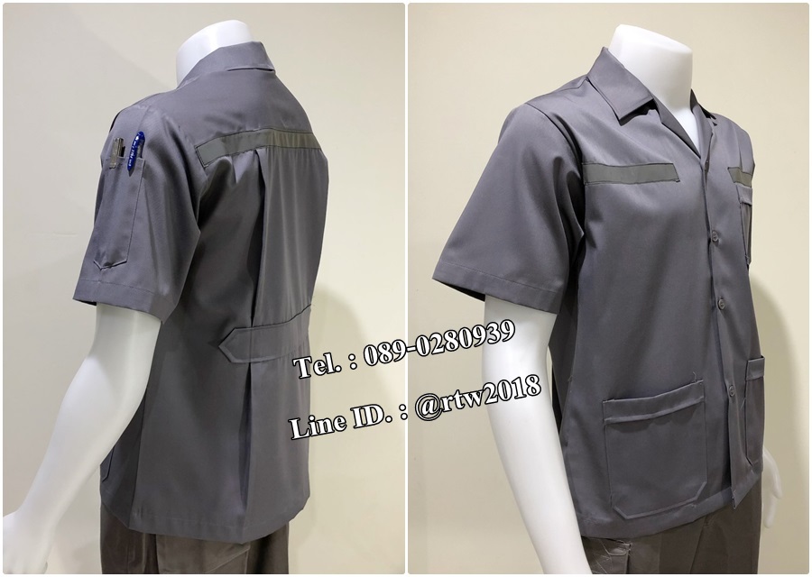 เสื้อช่างแขนสั้นแบบสามกระเป๋าสีเทาติดสะท้อนแสง (รหัส A106)