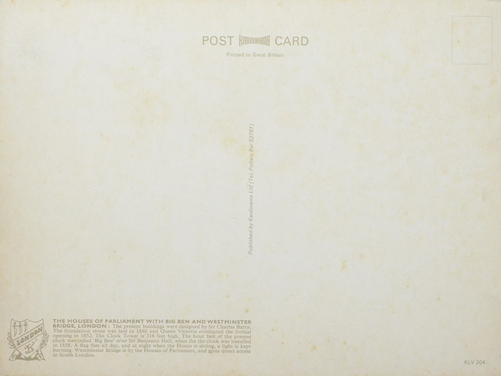 The Houses of Parliament with Big Ben and Westminster Bridge,London. (โปสการ์ดขนาดใหญ่)