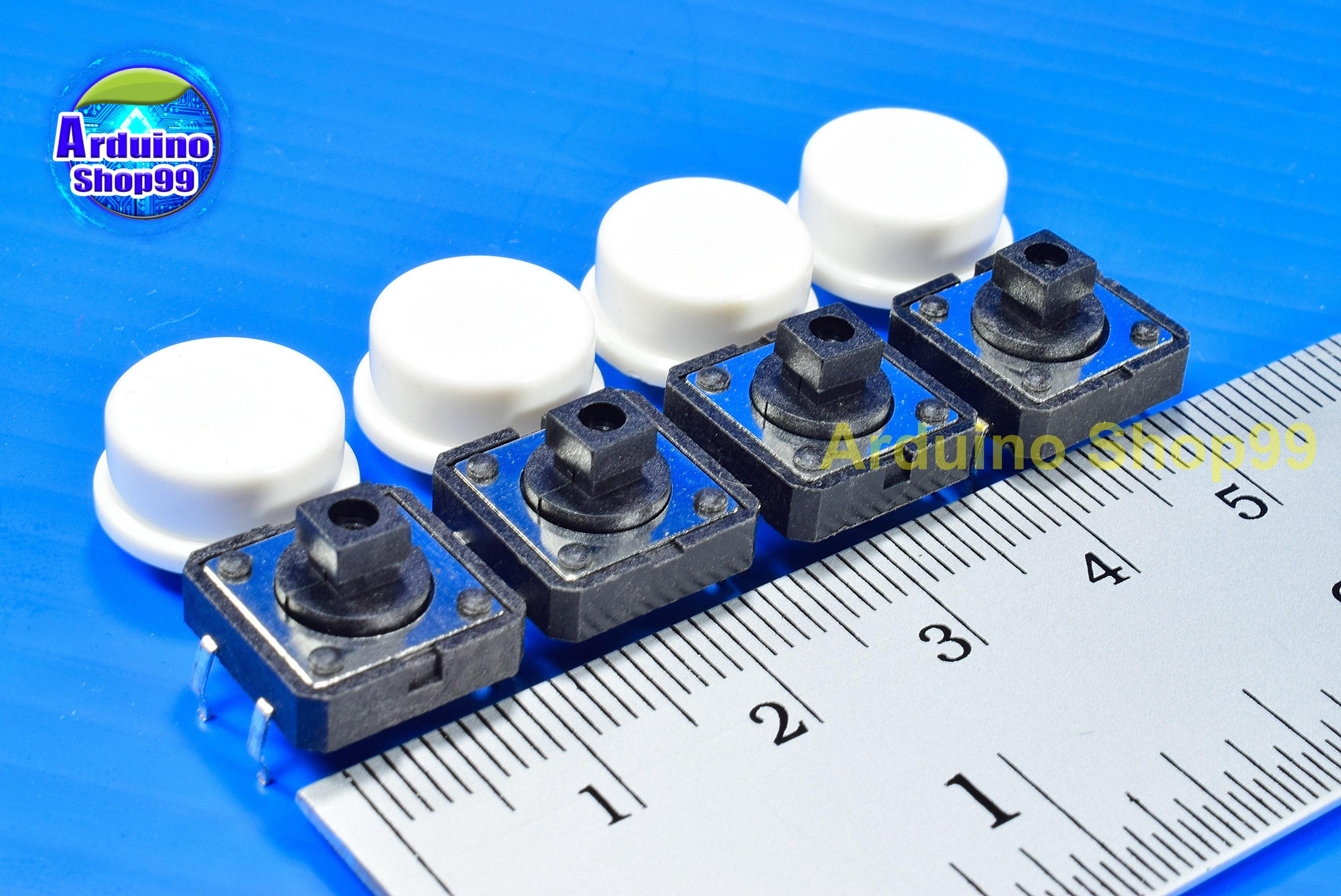 Tact switch 12X12X7.3 mm. button domestic + color button (สีขาว 4 ชุด)