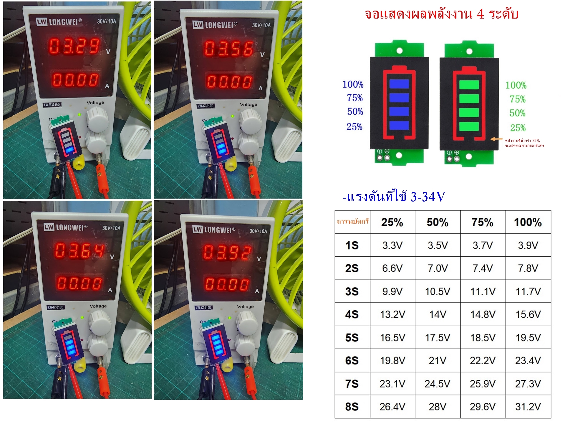 โมดูล วัดความจุแบตเตอรี่ Lithium Battery Li-po Li-ion (สีน้ำเงิน)