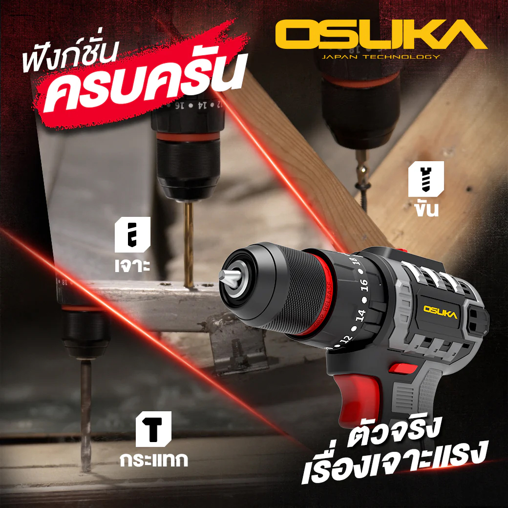 OSUKA OCK151-M2 ชุดสว่านกระแทก+เครื่องเจียรไร้สาย 20V พร้อมแบตx2