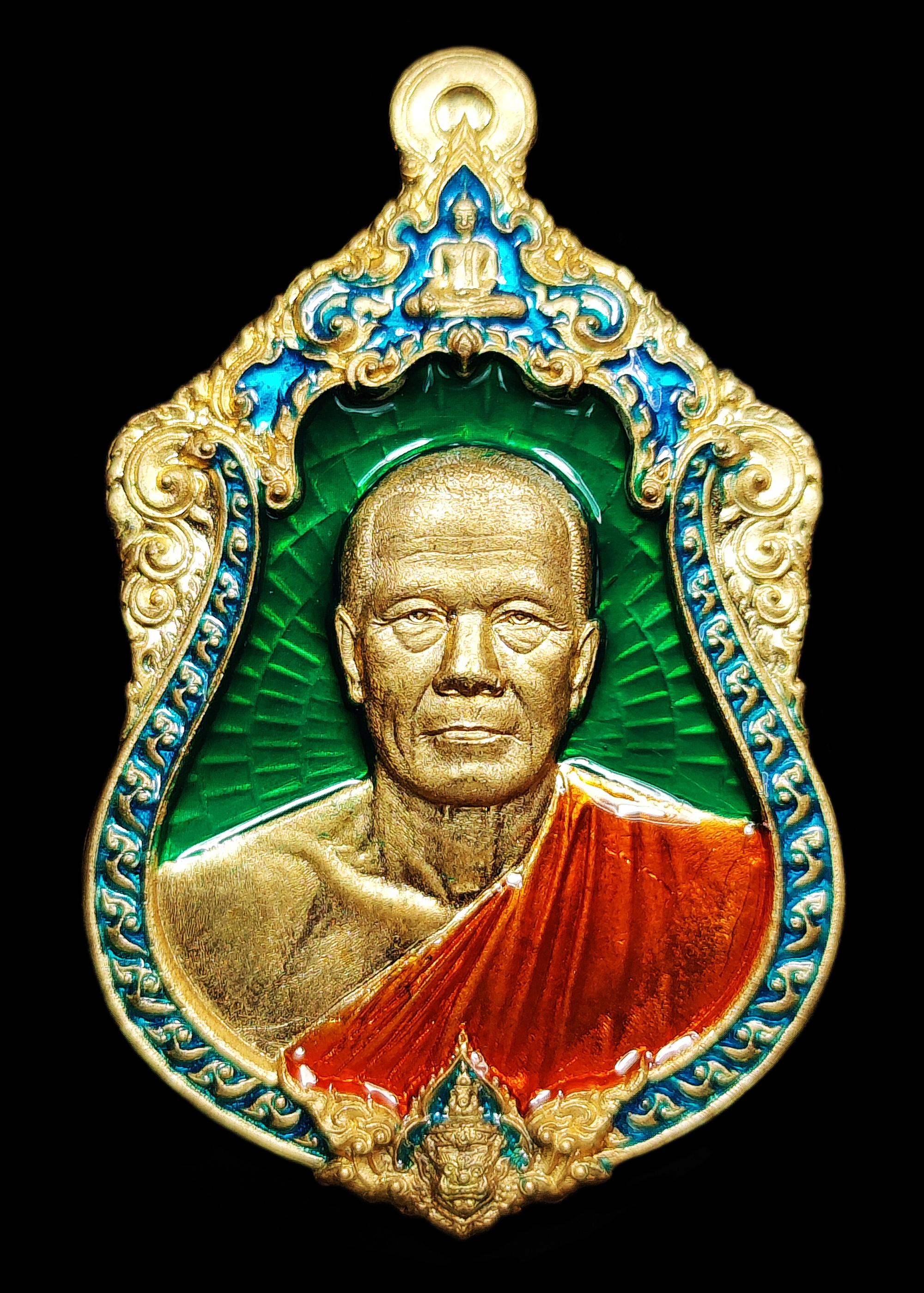 เหรียญเจ้าสัวพันล้าน หลวงพ่อทอง สุทธสีโล วัดบ้านไร่ จ.นครราชสีมา ปี2564 เนื้อสัมฤทธิ์ลงยา3สี ตอกโค๊ตเลข ๑๕๘๗ พร้อมกล่องเดิม บอย ท่าพระจันทร์สร้างถวาย